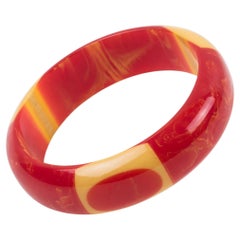 Belle Kogan Bakelite Bracelet Bangle with Red and Yellow Laminated Dots
