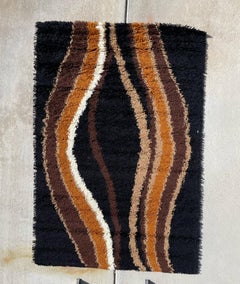 BELLE RYA Scandinavian UNUSED Mid Century Modern Danish Rug Black Brown Wool