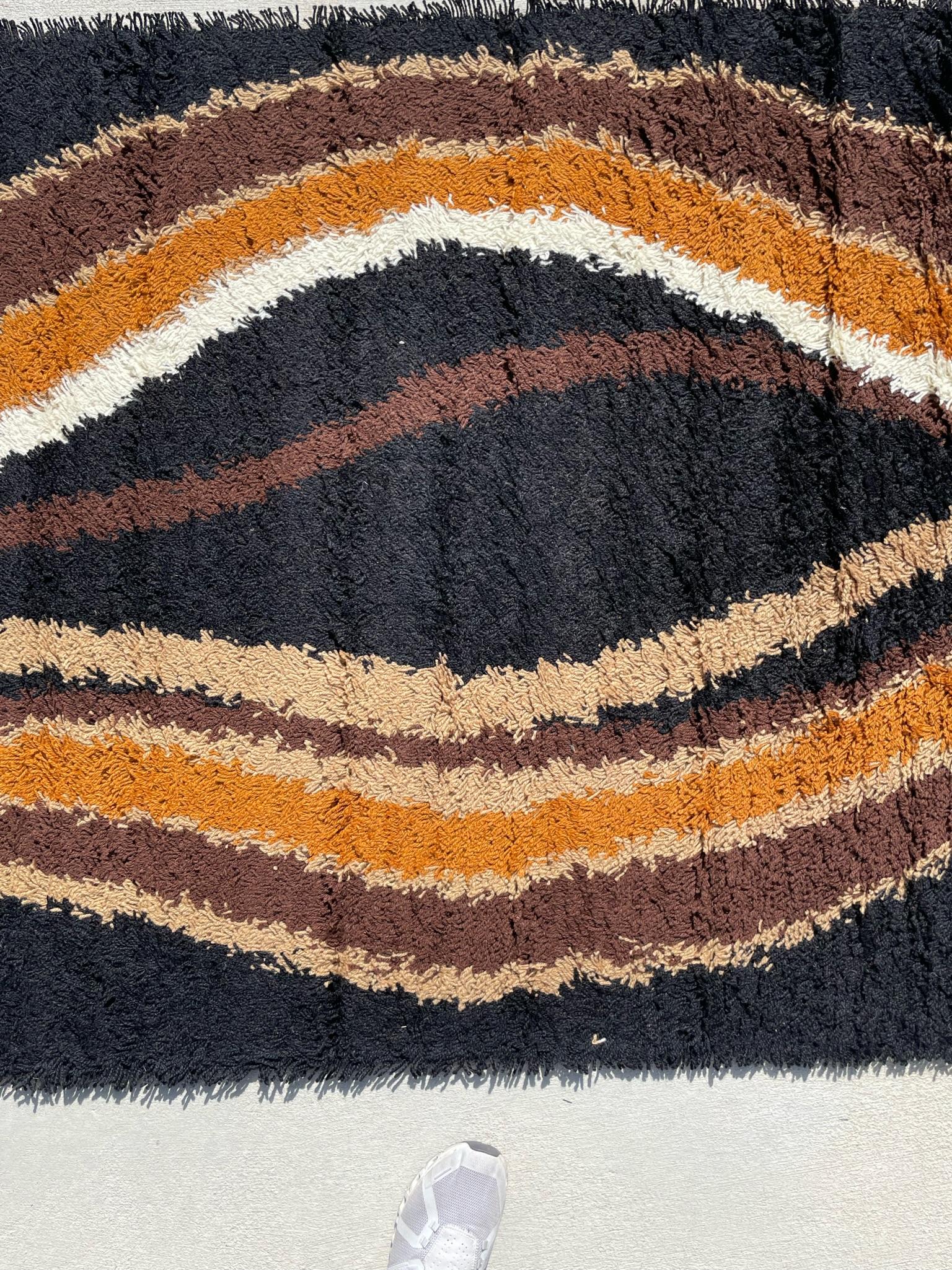 BELLE RYA Tappeto Scandinavo INUTILIZZATO del Mid Century Modern Danish Rug Nero Marrone Lana In condizioni ottime in vendita a Los Angeles, CA