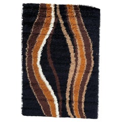 BELLE RYA Scandinavian UNUSED Mid Century Modern Danish Rug Black Brown Wool
