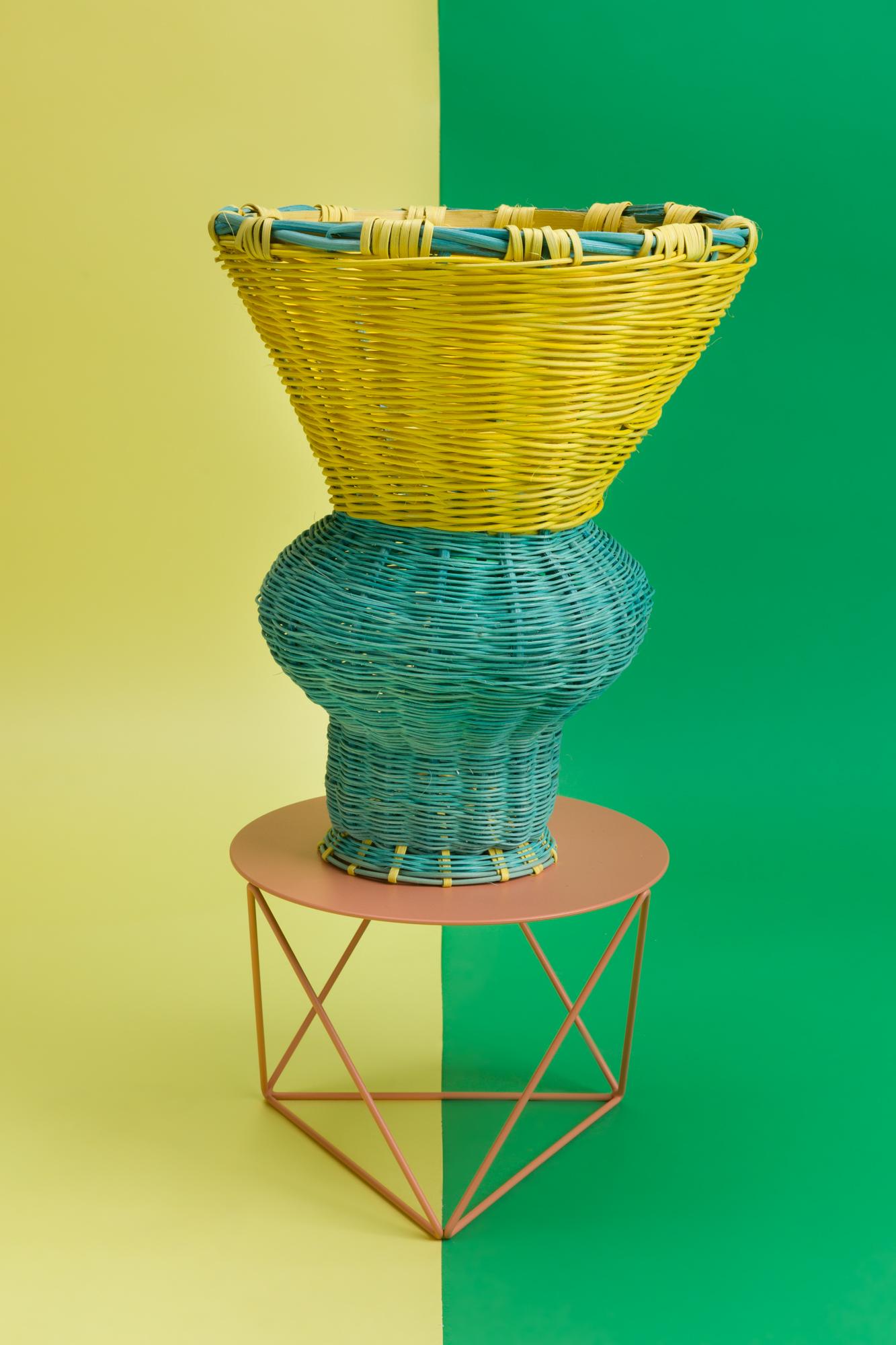 American Belle Vase Woven in Emerald and Lemon, by Studio Herron
