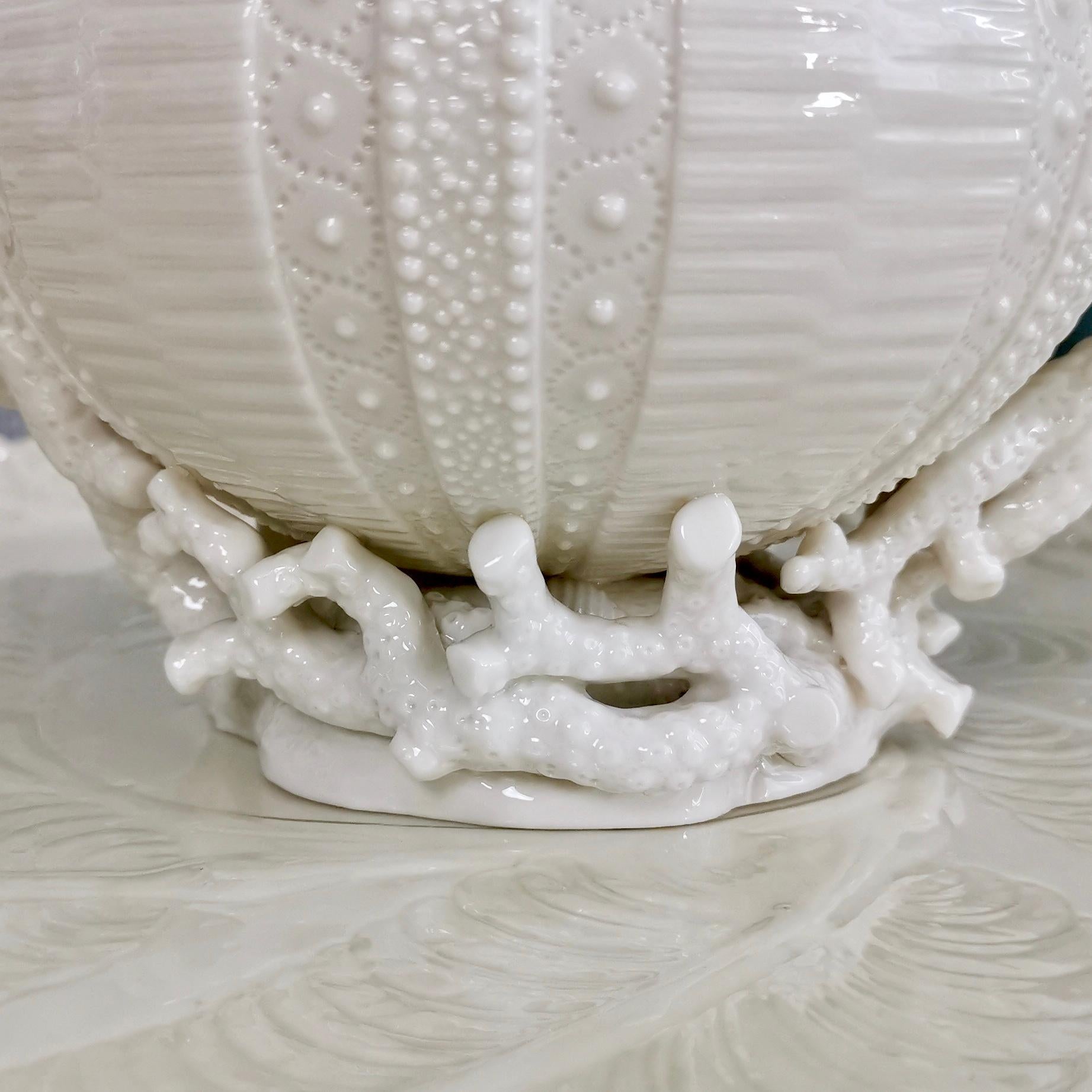 Belleek Porcelain Cabaret Tea Set, White Echinus, Victorian, 1867-1926 7