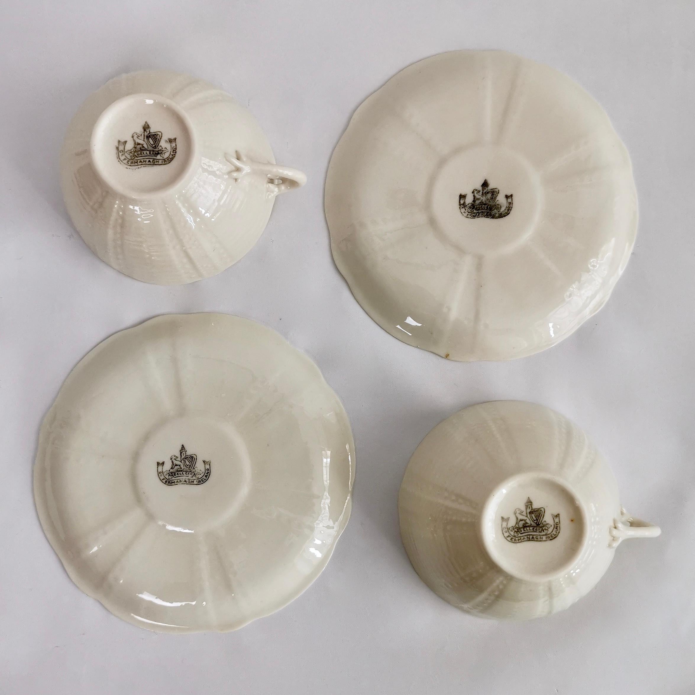 Belleek Porcelain Cabaret Tea Set, White Echinus, Victorian, 1867-1926 13