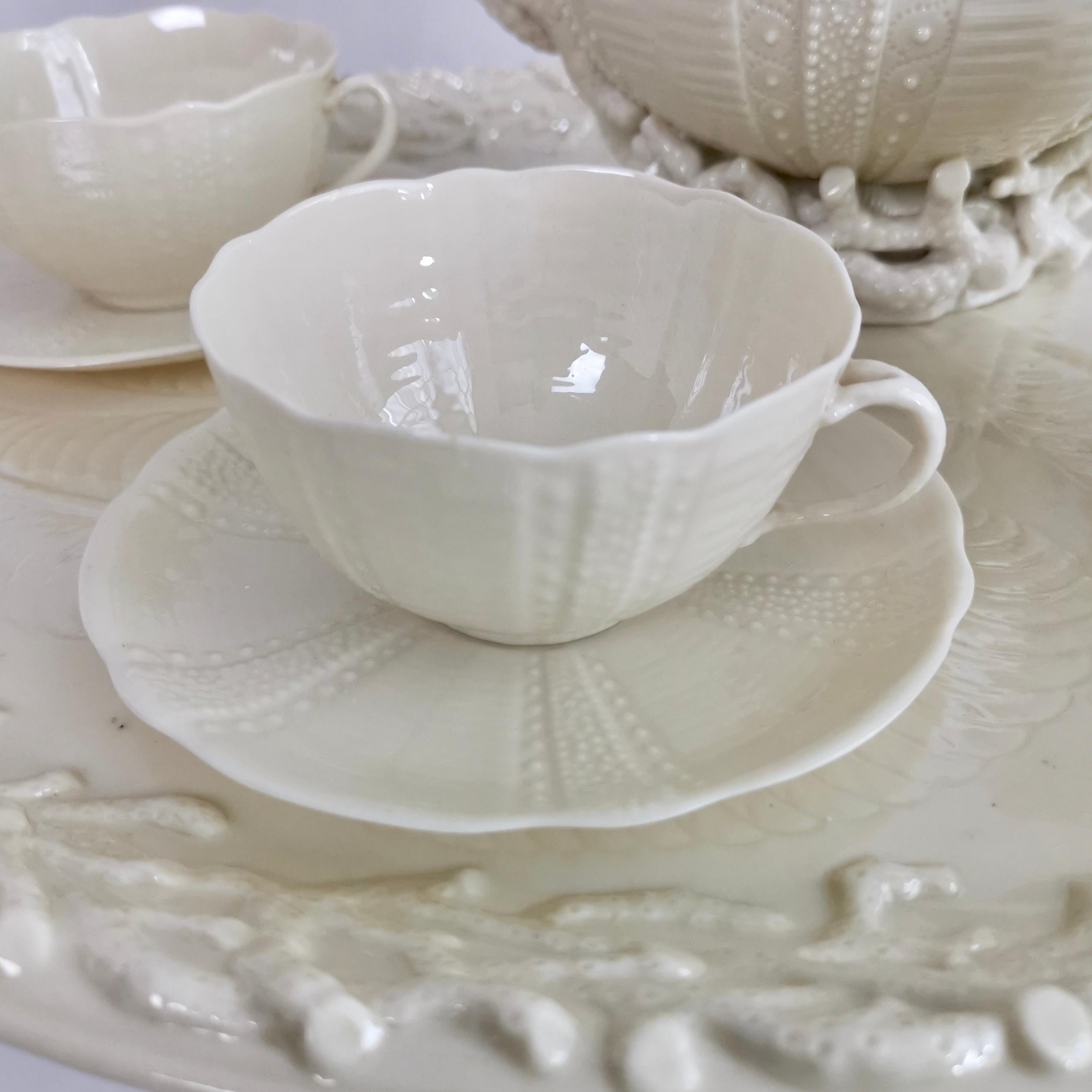 Northern Irish Belleek Porcelain Cabaret Tea Set, White Echinus, Victorian, 1867-1926
