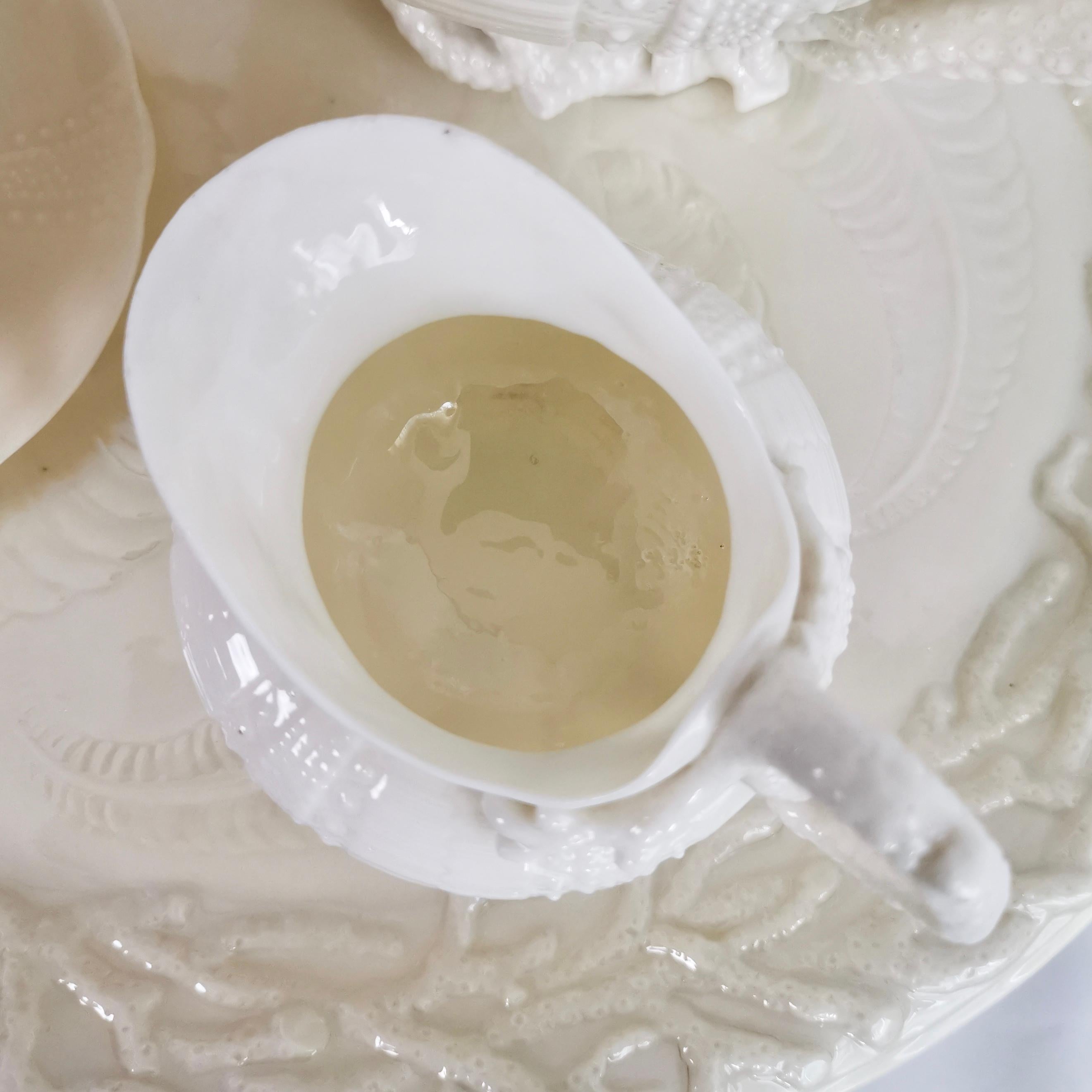 19th Century Belleek Porcelain Cabaret Tea Set, White Echinus, Victorian, 1867-1926