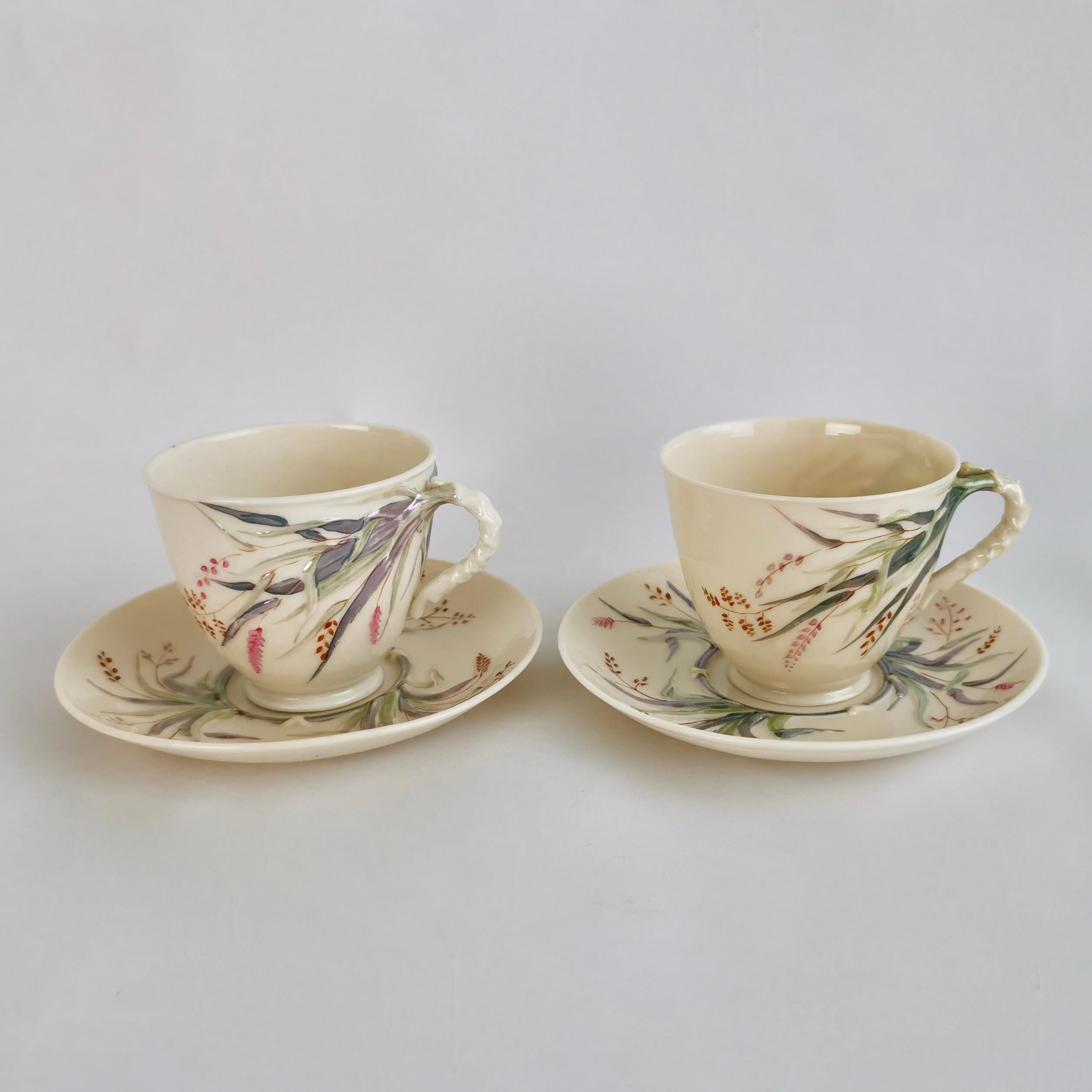 Belleek Porcelain Cabaret Tea Set for Two, Grass Design, Victorian 1863-1891 3
