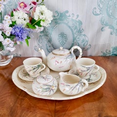Belleek Porcelain Cabaret Tea Set for Two, Grass Design, Victorian 1863-1891