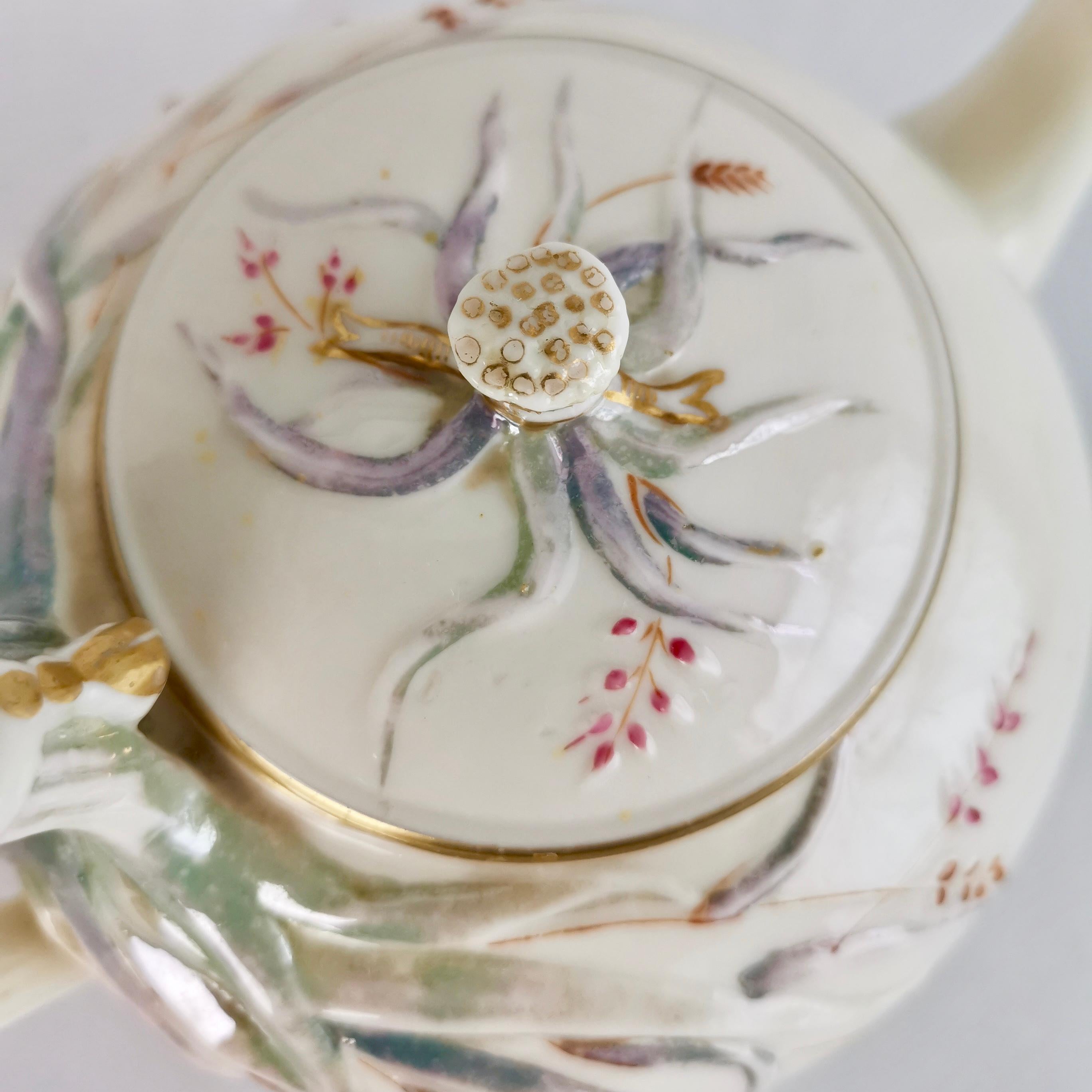 Late Victorian Belleek Porcelain Cabaret Tea Set for Two, Grass Design, Victorian 1863-1891