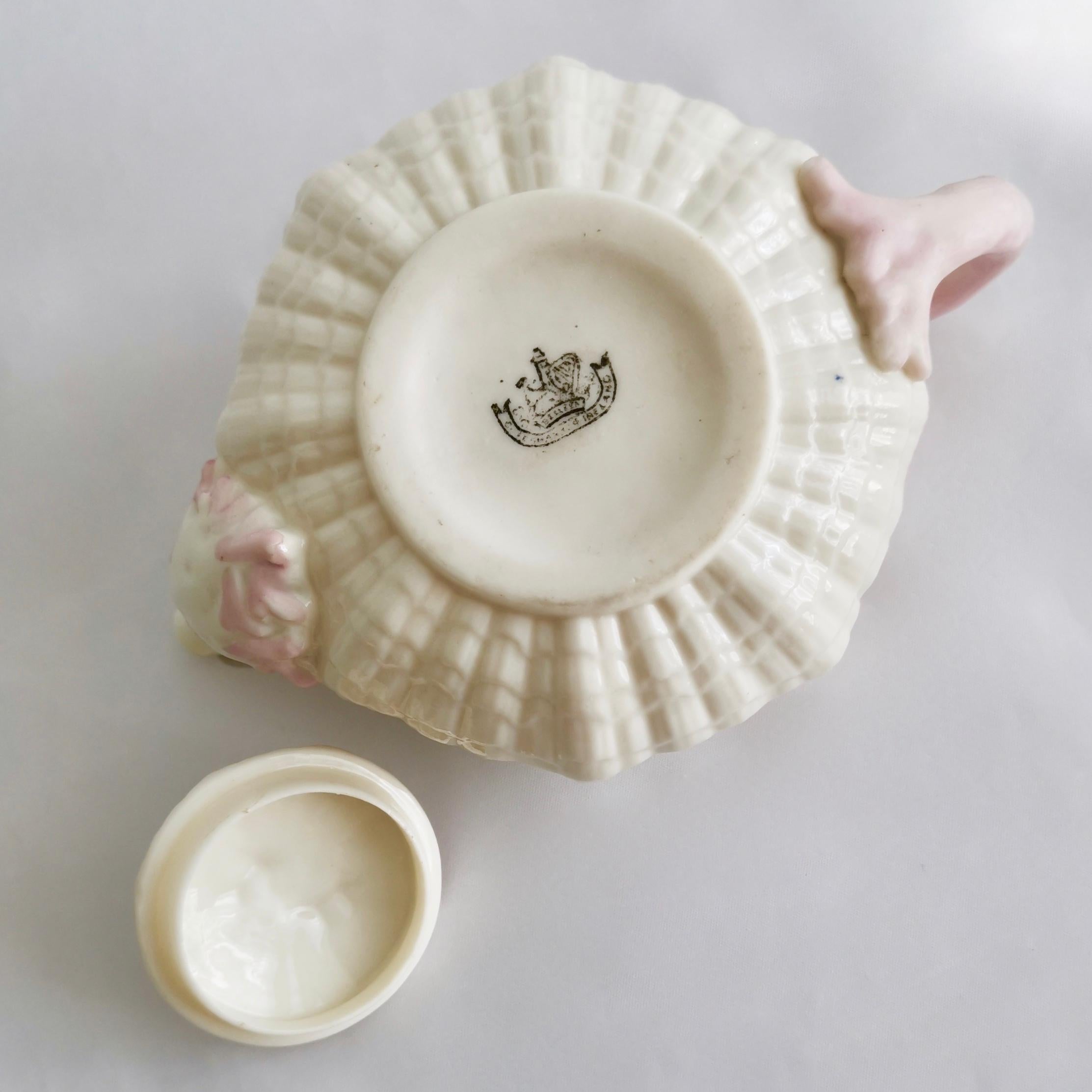 Belleek Porcelain Cabaret Tea Set, Pink Tridacna Shell, Victorian 1891-1926 7