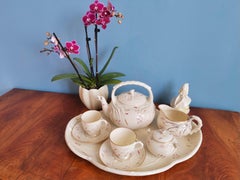 Belleek Cabaret Tea Set for Two, Cream Grass Pattern, Victorian 1863-1891
