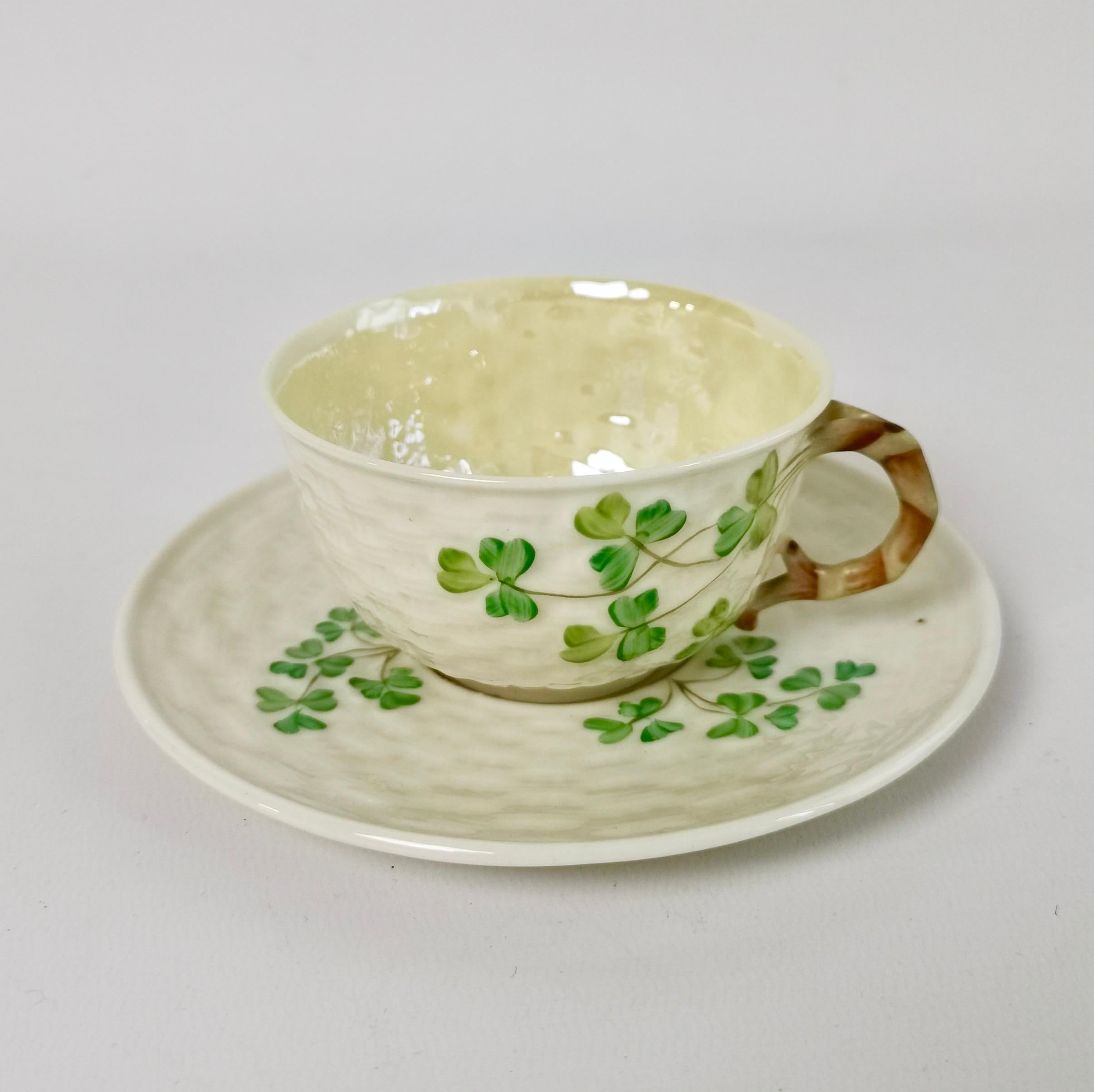 Northern Irish Belleek Cabaret Tea Set for Two, Shamrock Pattern, 1891-1946