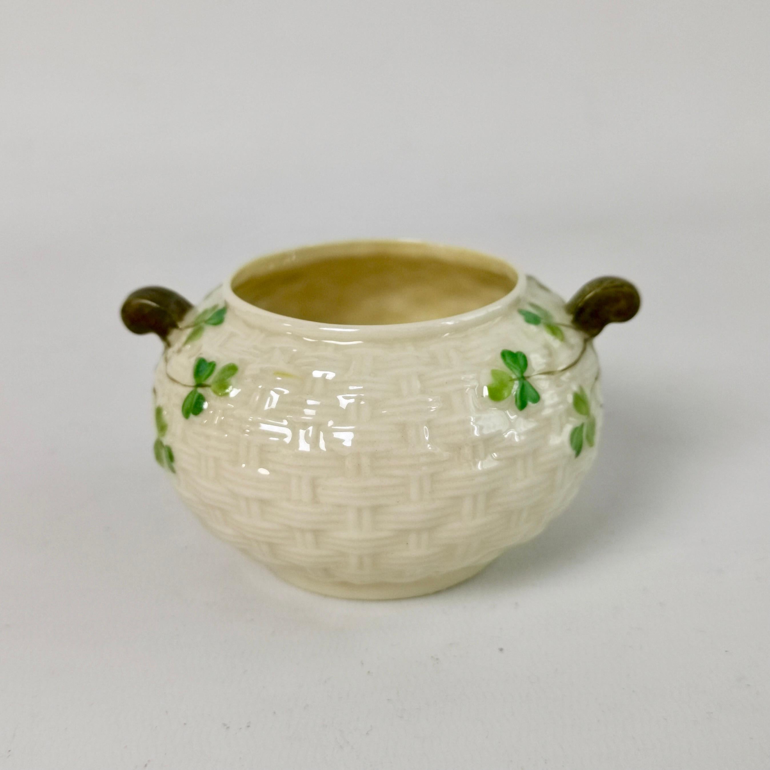 19th Century Belleek Cabaret Tea Set for Two, Shamrock Pattern, 1891-1946