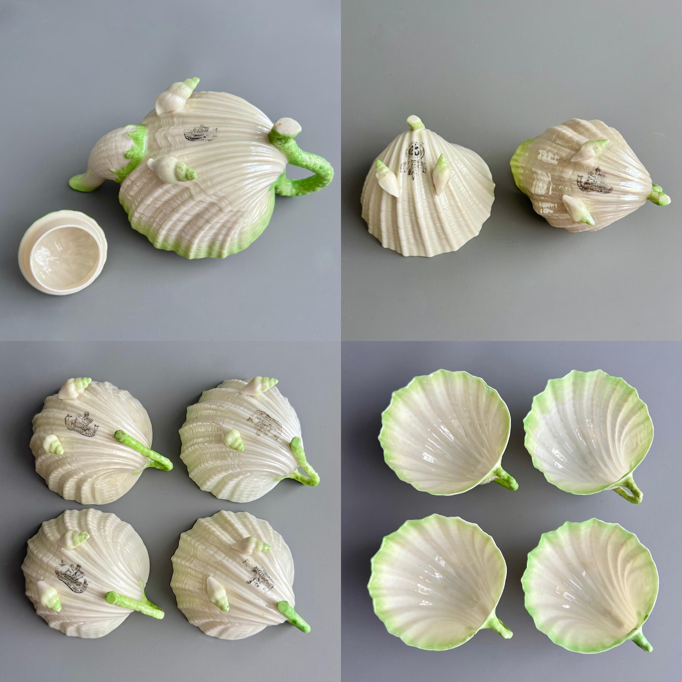 Belleek Cabaret Tea Set Serving Four, Green Neptune, 1863-1946 6