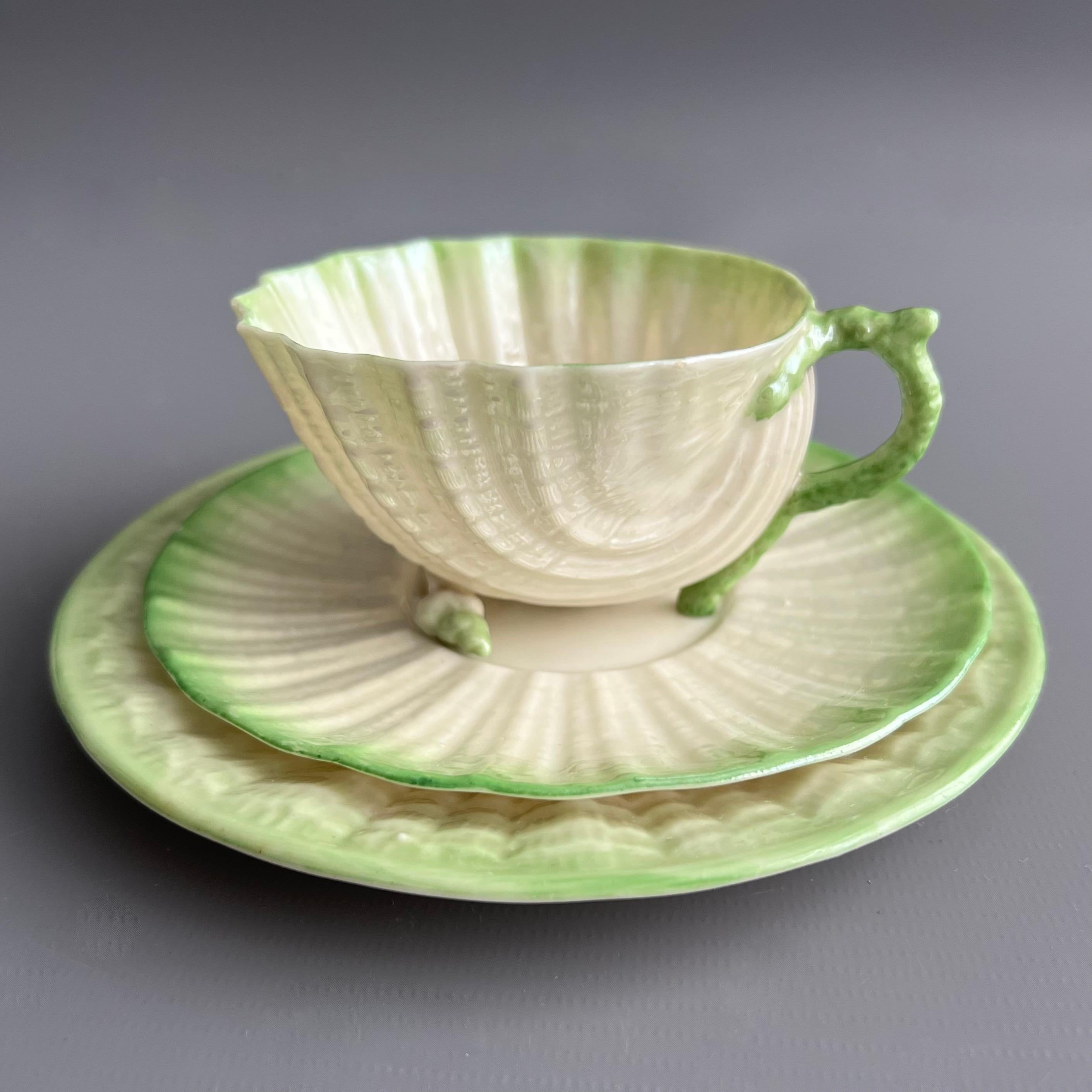 19th Century Belleek Cabaret Tea Set Serving Four, Green Neptune, 1863-1946