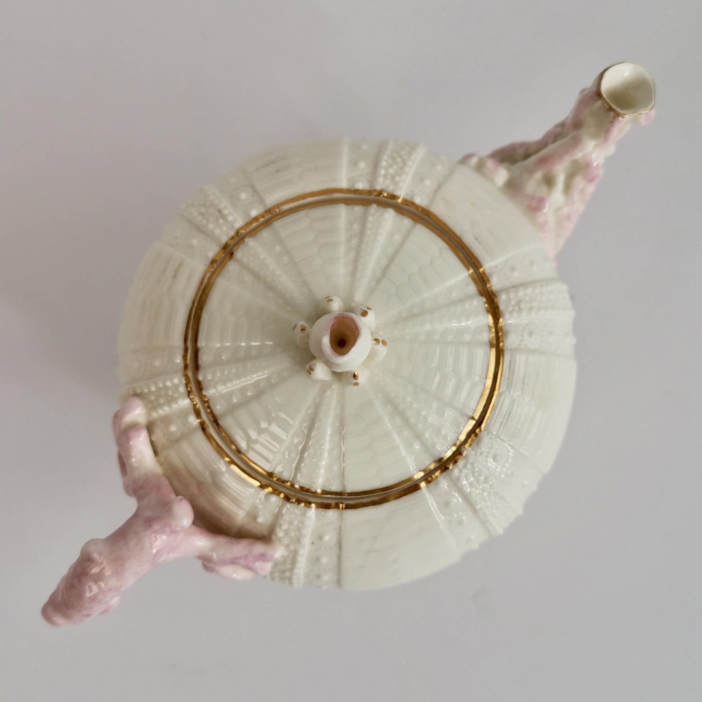 Porcelain Belleek Cabaret Tea Set Solitaire, Pink Echinus Shells, 1869-1878