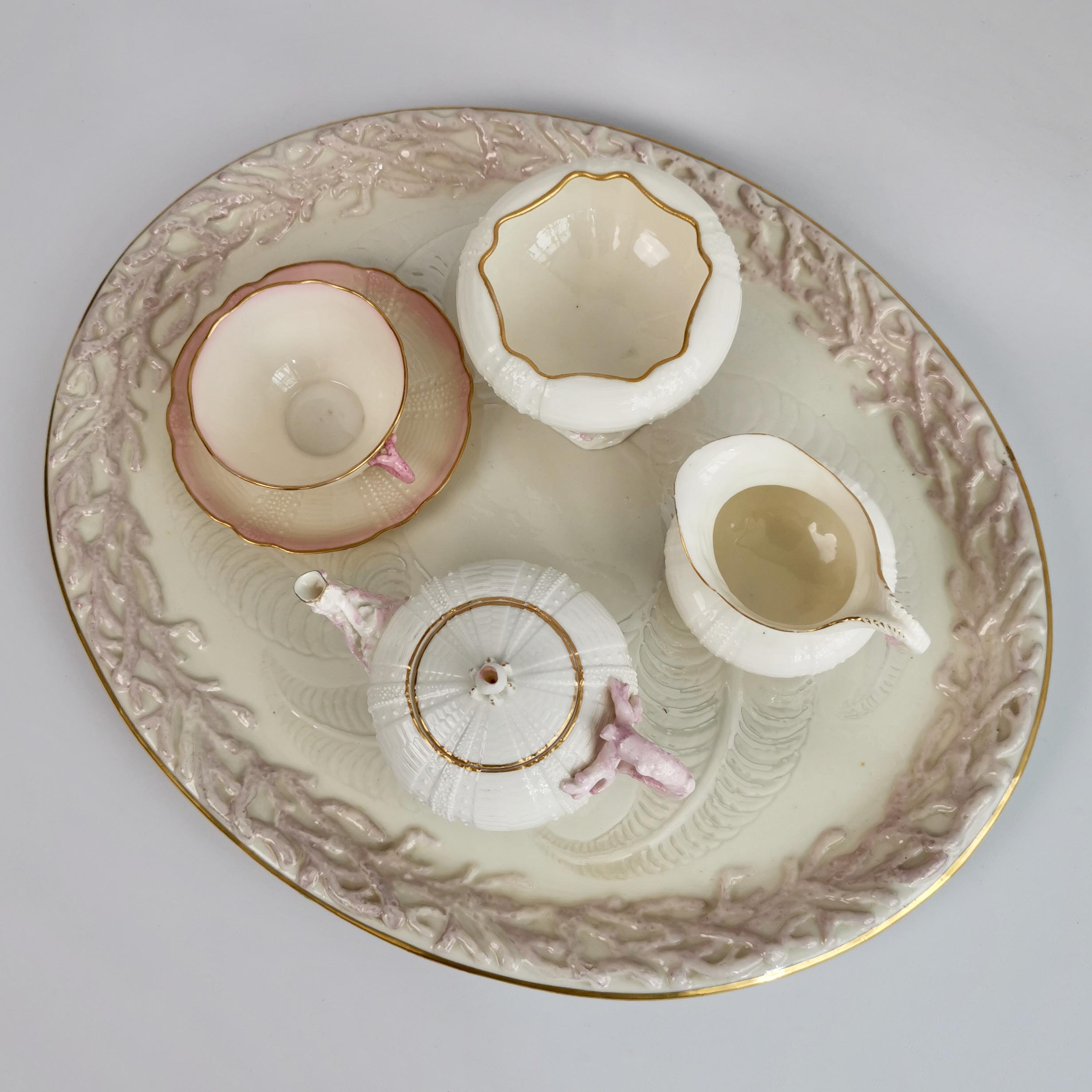 Belleek Cabaret Tea Set Solitaire, Pink Echinus Shells, 1869-1878 5