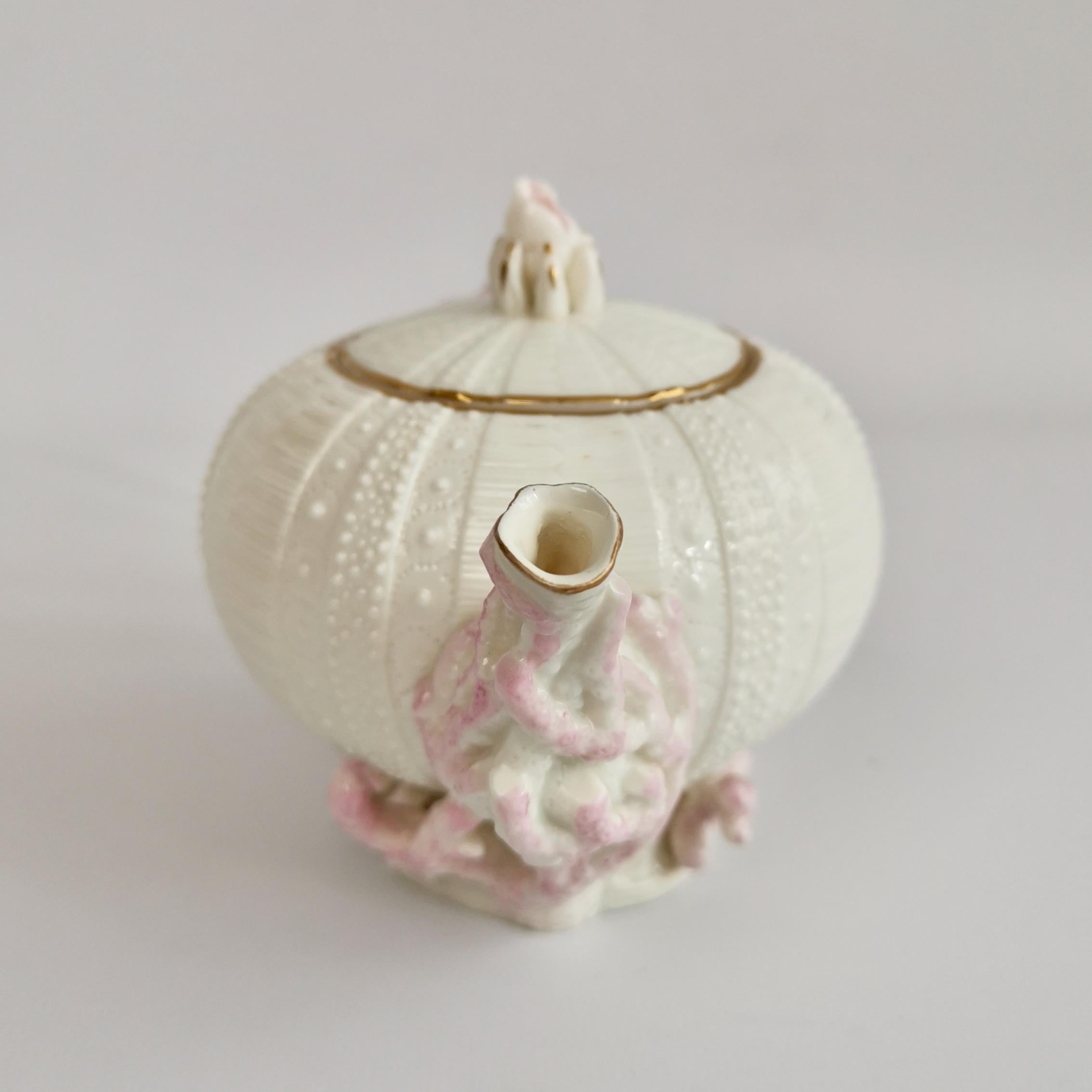 Victorian Belleek Cabaret Tea Set Solitaire, Pink Echinus Shells, 1869-1878