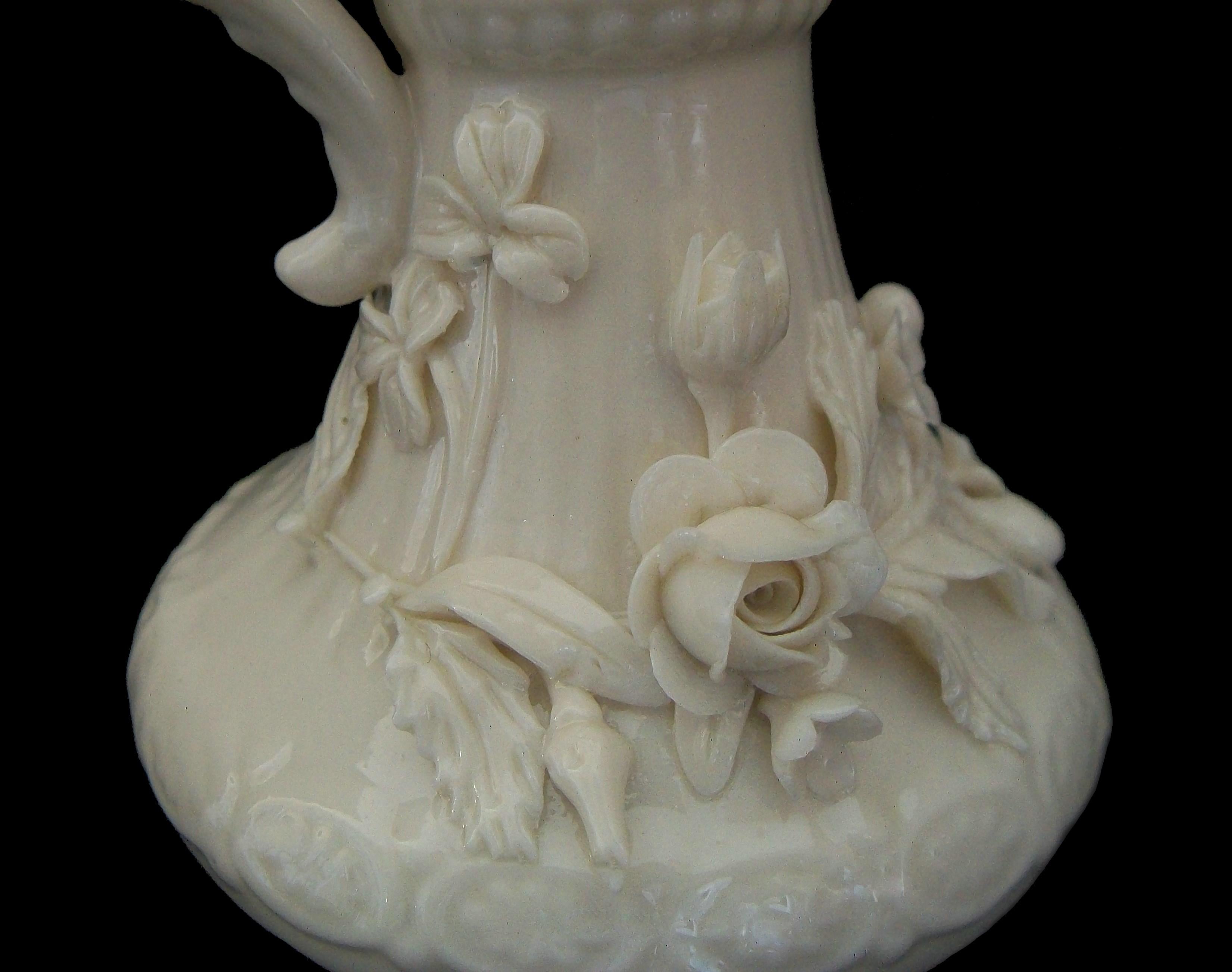 Porcelain BELLEEK, Ceramic Ewer with Applied Floral Decoration, Ireland, Circa 1965-80 For Sale