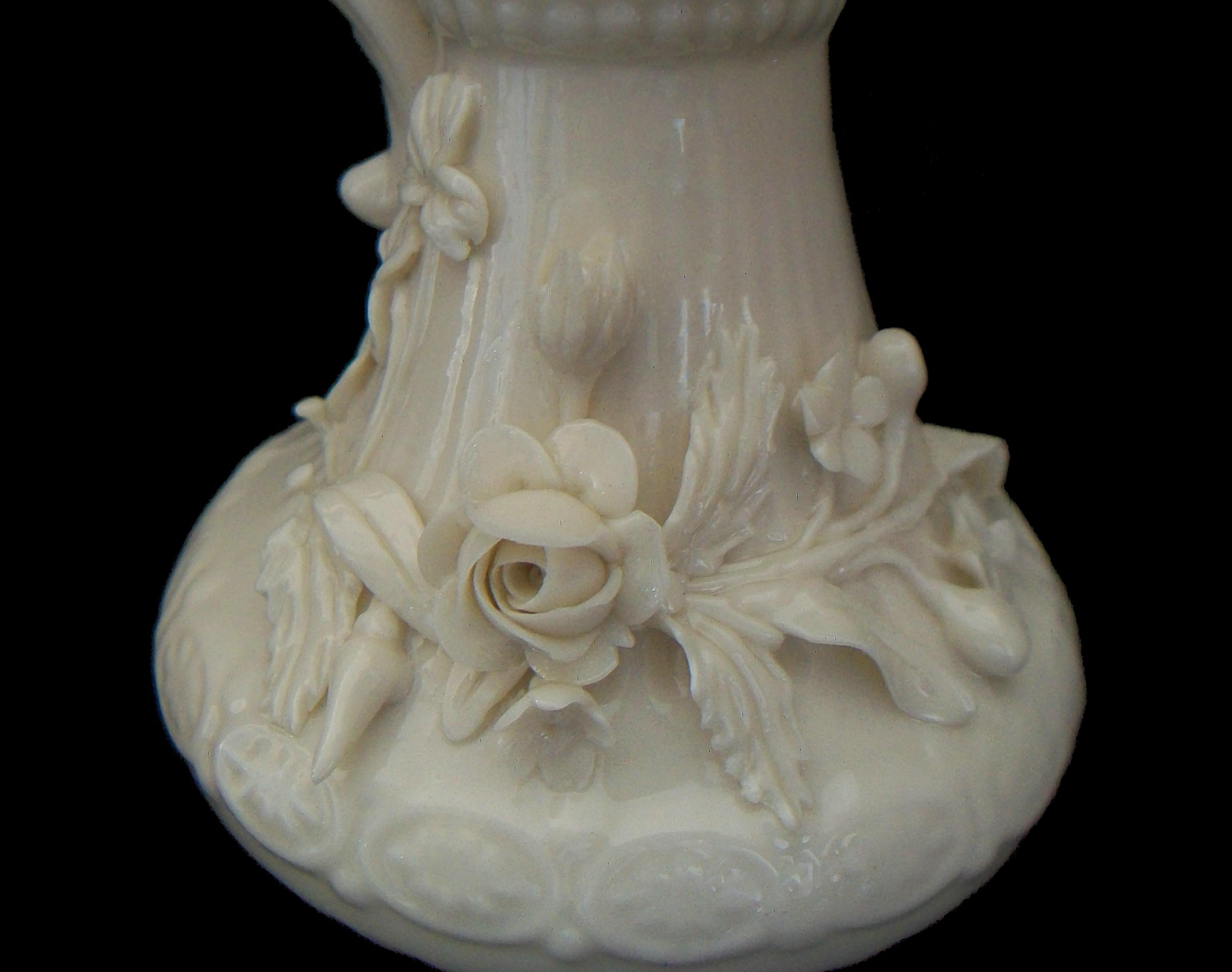 BELLEEK, Ceramic Ewer with Applied Floral Decoration, Ireland, Circa 1965-80 For Sale 1