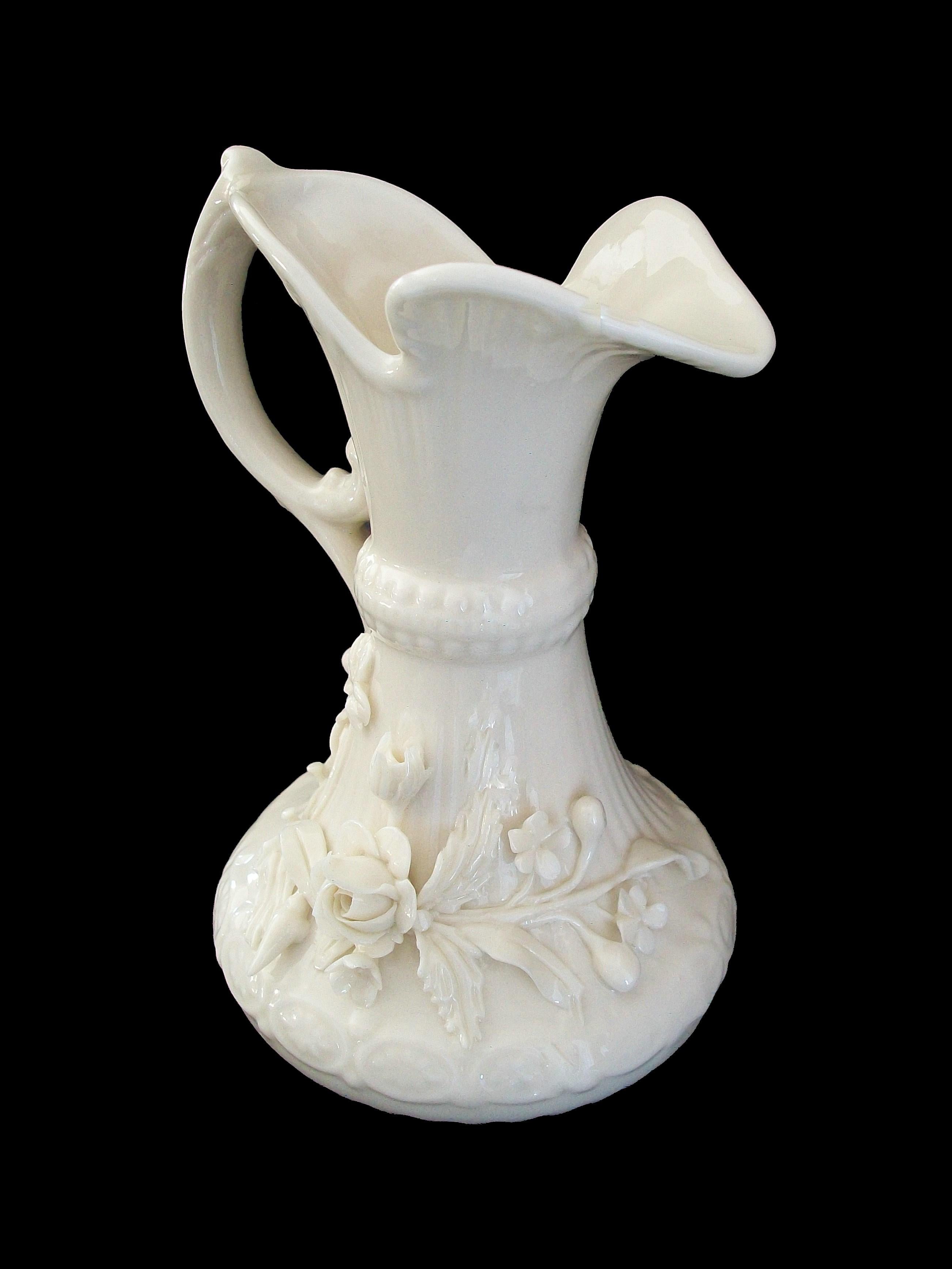 BELLEEK, Ceramic Ewer with Applied Floral Decoration, Ireland, Circa 1965-80 For Sale 2