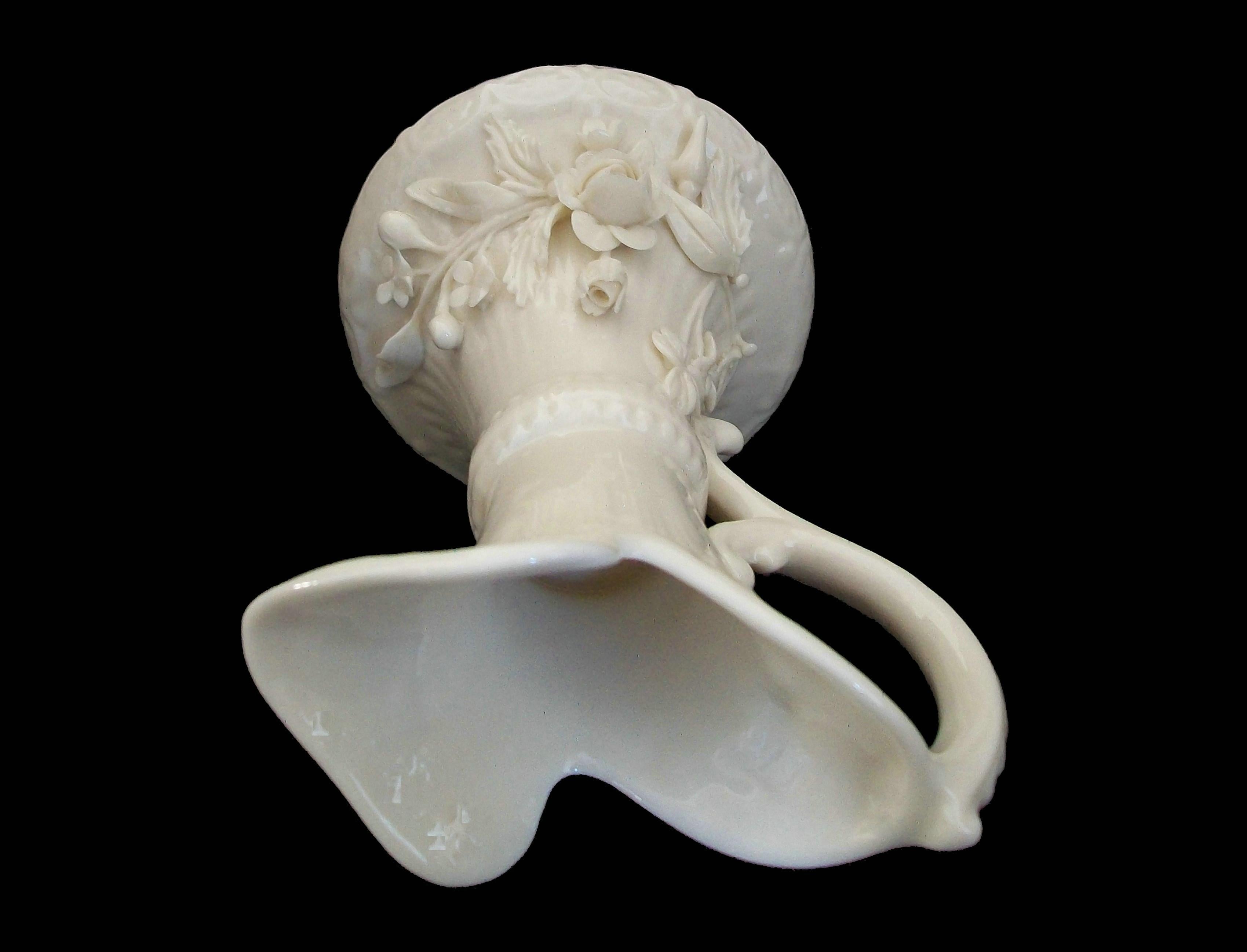 Victorian BELLEEK, Ceramic Ewer with Applied Floral Decoration, Ireland, Circa 1965-80 For Sale