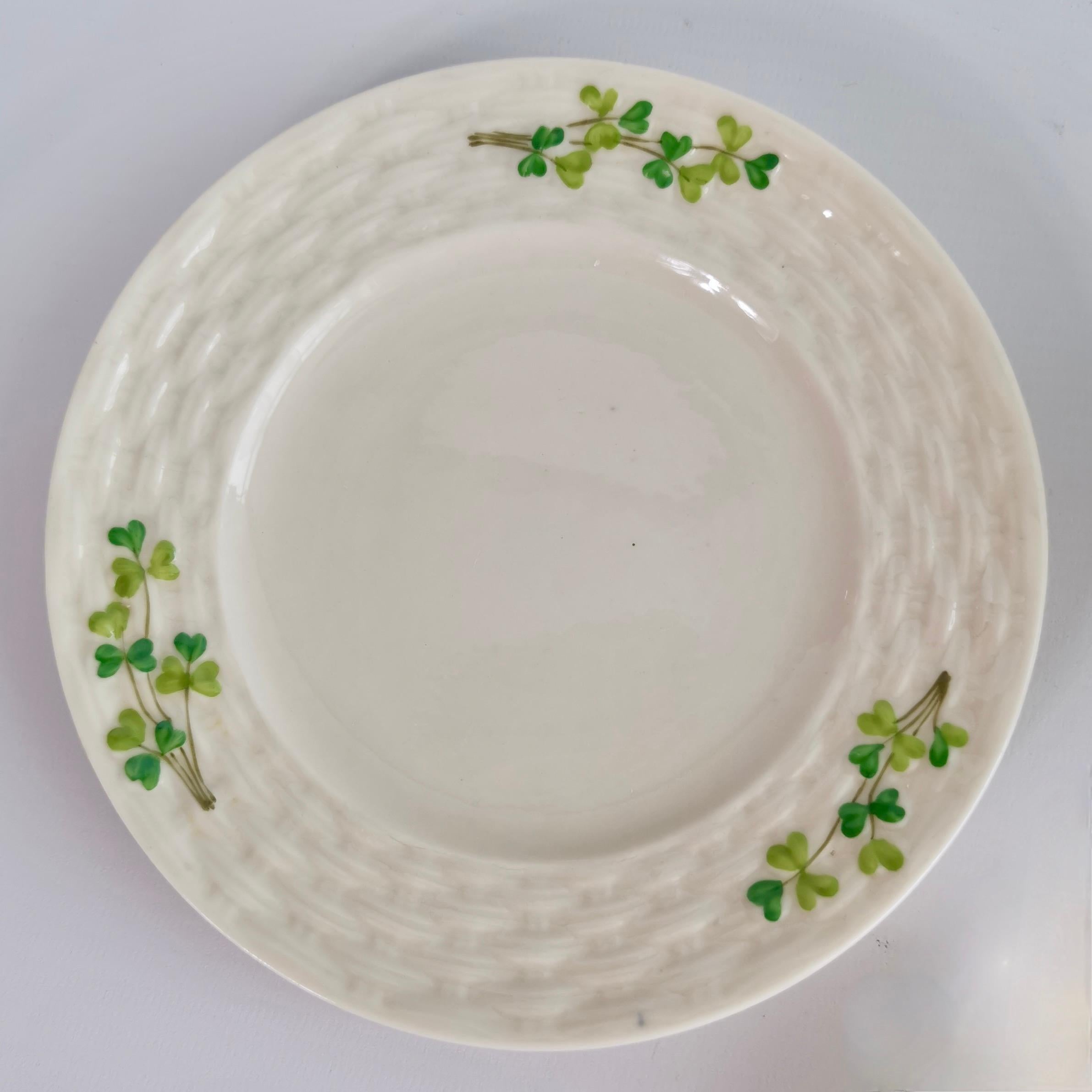 Arts and Crafts Belleek Coffee Cup Trio, Shamrock Pattern, 1891-1926 For Sale