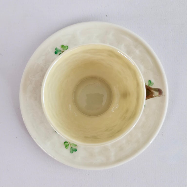 Antique Limoges Demitasse Cup and Saucer, Irish Shamrock Clover with Pink Flower