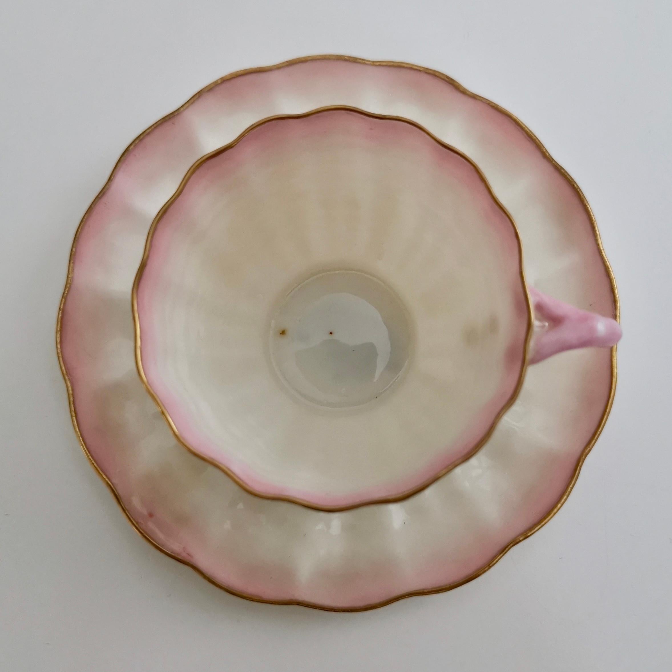 19th Century Belleek Porcelain Demitasse Cup, Soft Pink Tridacna, Victorian 1891-1926