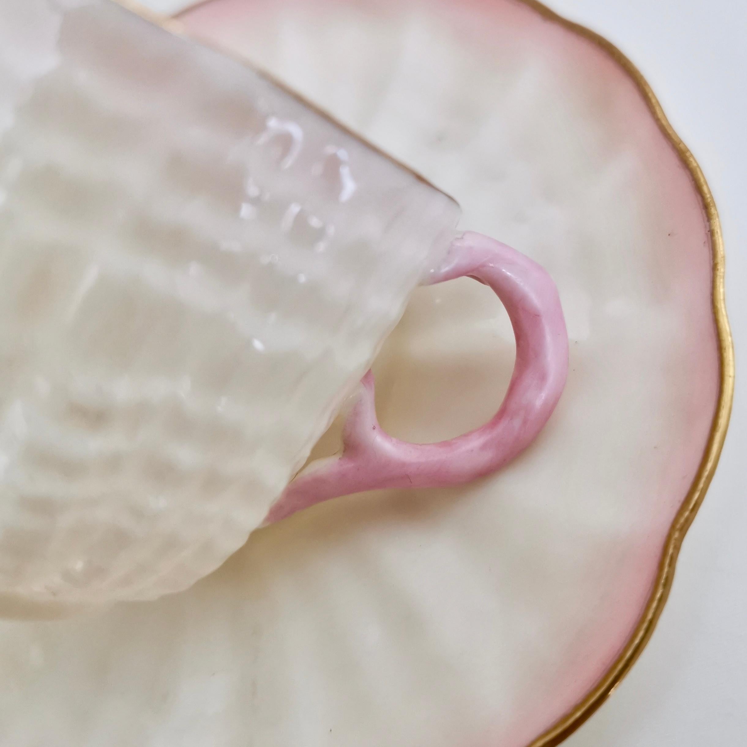 Belleek Porcelain Demitasse Cup, Soft Pink Tridacna, Victorian 1891-1926 1