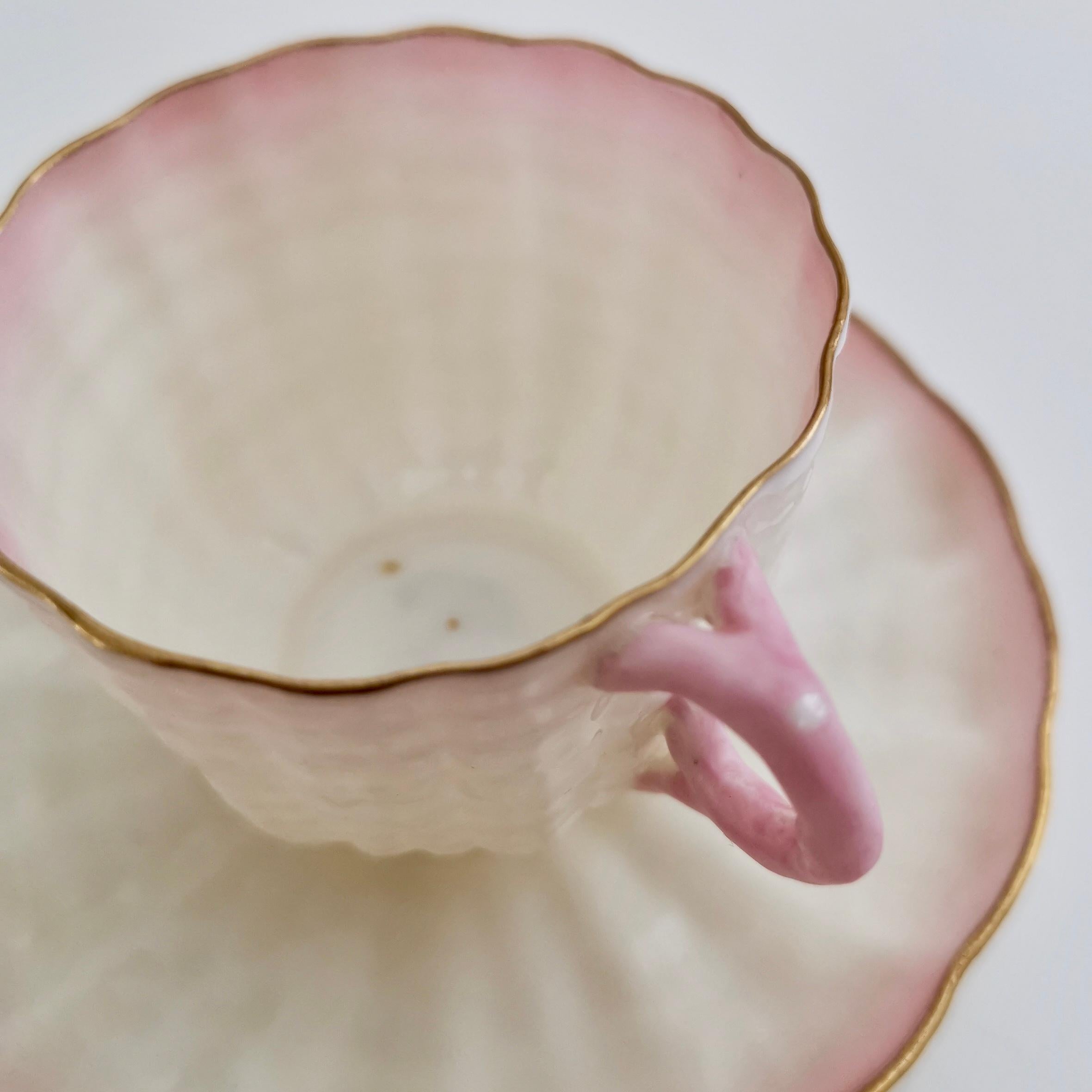 Belleek Porcelain Demitasse Cup, Soft Pink Tridacna, Victorian 1891-1926 2