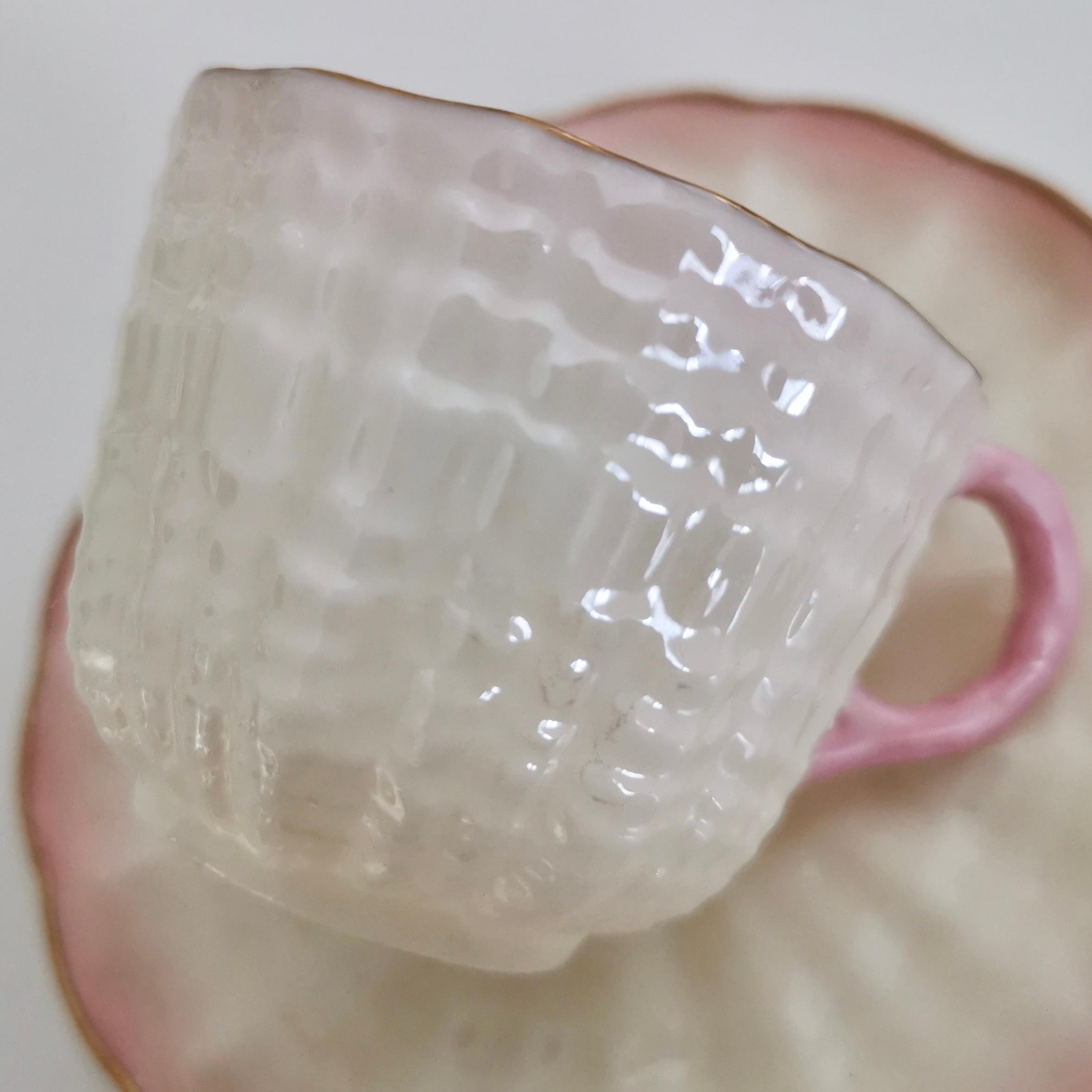 Belleek Porcelain Demitasse Cup, Soft Pink Tridacna, Victorian 1891-1926 3