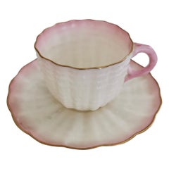 Antique Belleek Porcelain Demitasse Cup, Soft Pink Tridacna, Victorian 1891-1926
