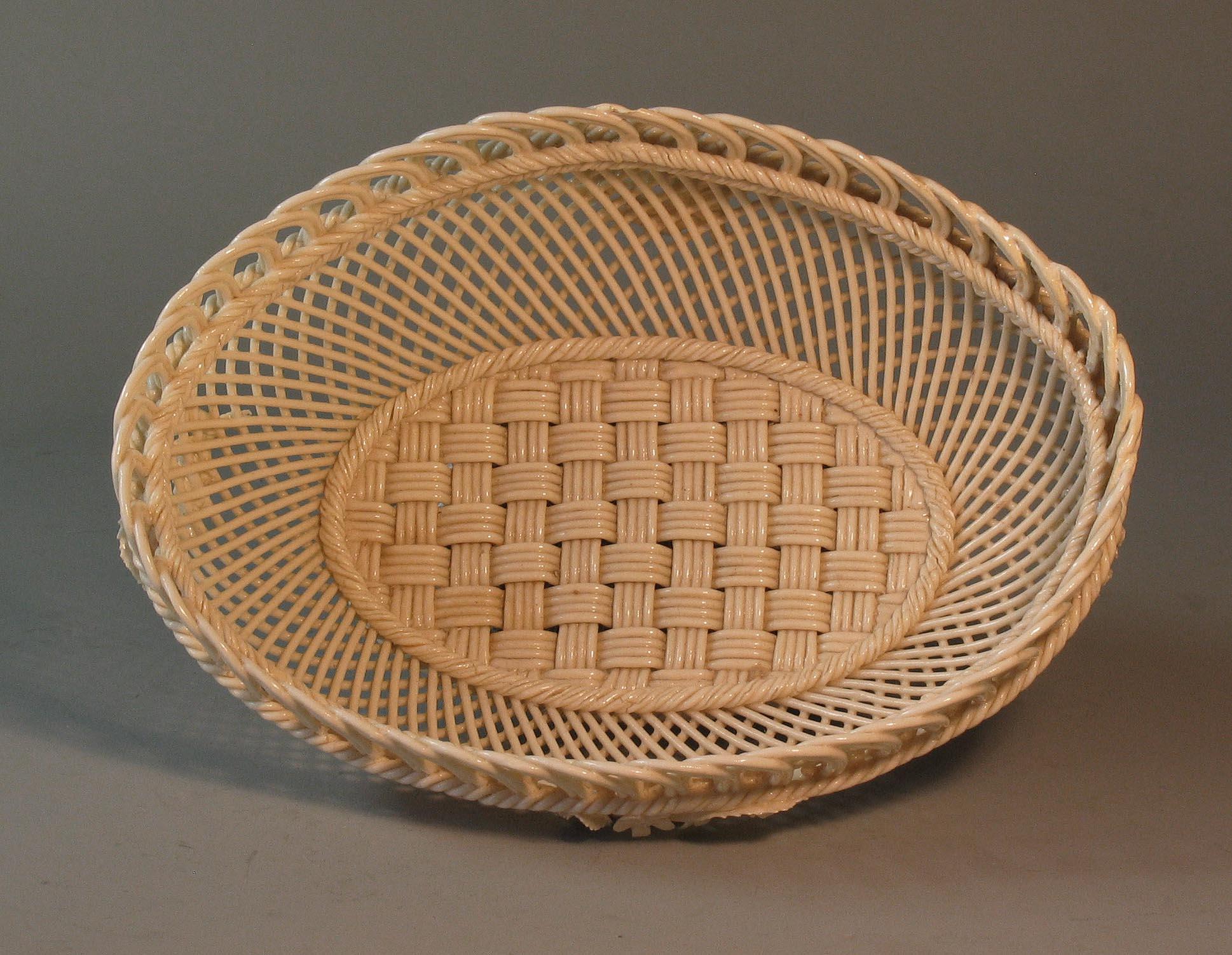 Edwardian Belleek Four-Strand Oval Basket, 20th Century For Sale