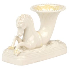 Belleek Irish 2nd Period Porcelain Cornucopia Sea Horse Vase