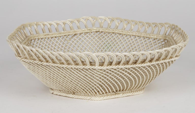 Belleek Irish Antique Porcelain Hexagonal Shaped Lustre Glazed Basket For Sale 7