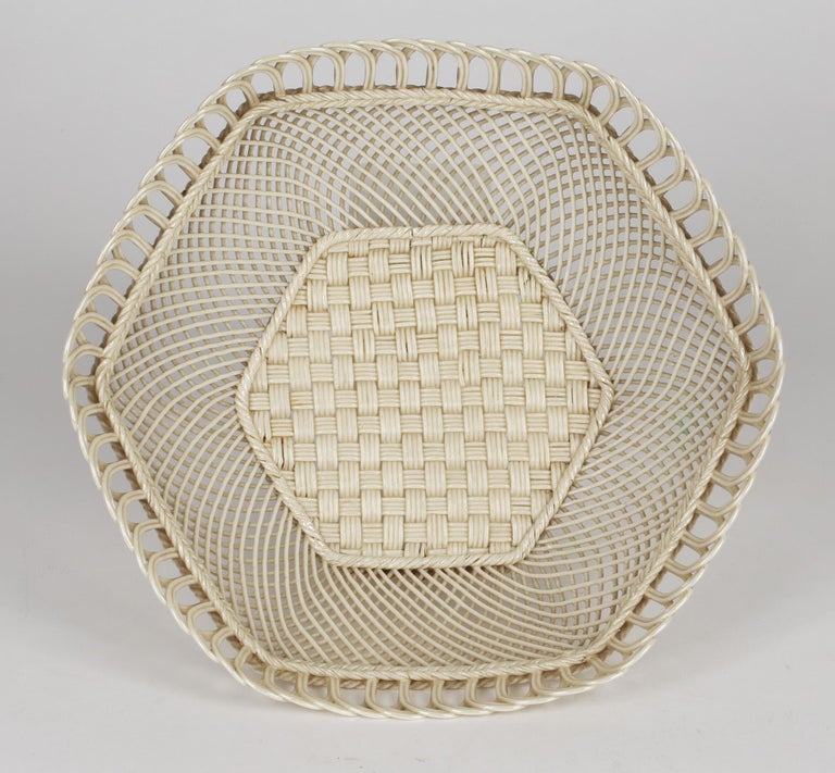 Belleek Irish Antique Porcelain Hexagonal Shaped Lustre Glazed Basket For Sale 8