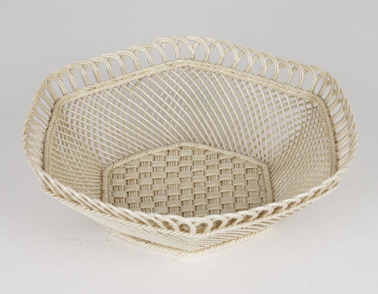 Belleek Irish Antique Porcelain Hexagonal Shaped Lustre Glazed Basket For Sale 9