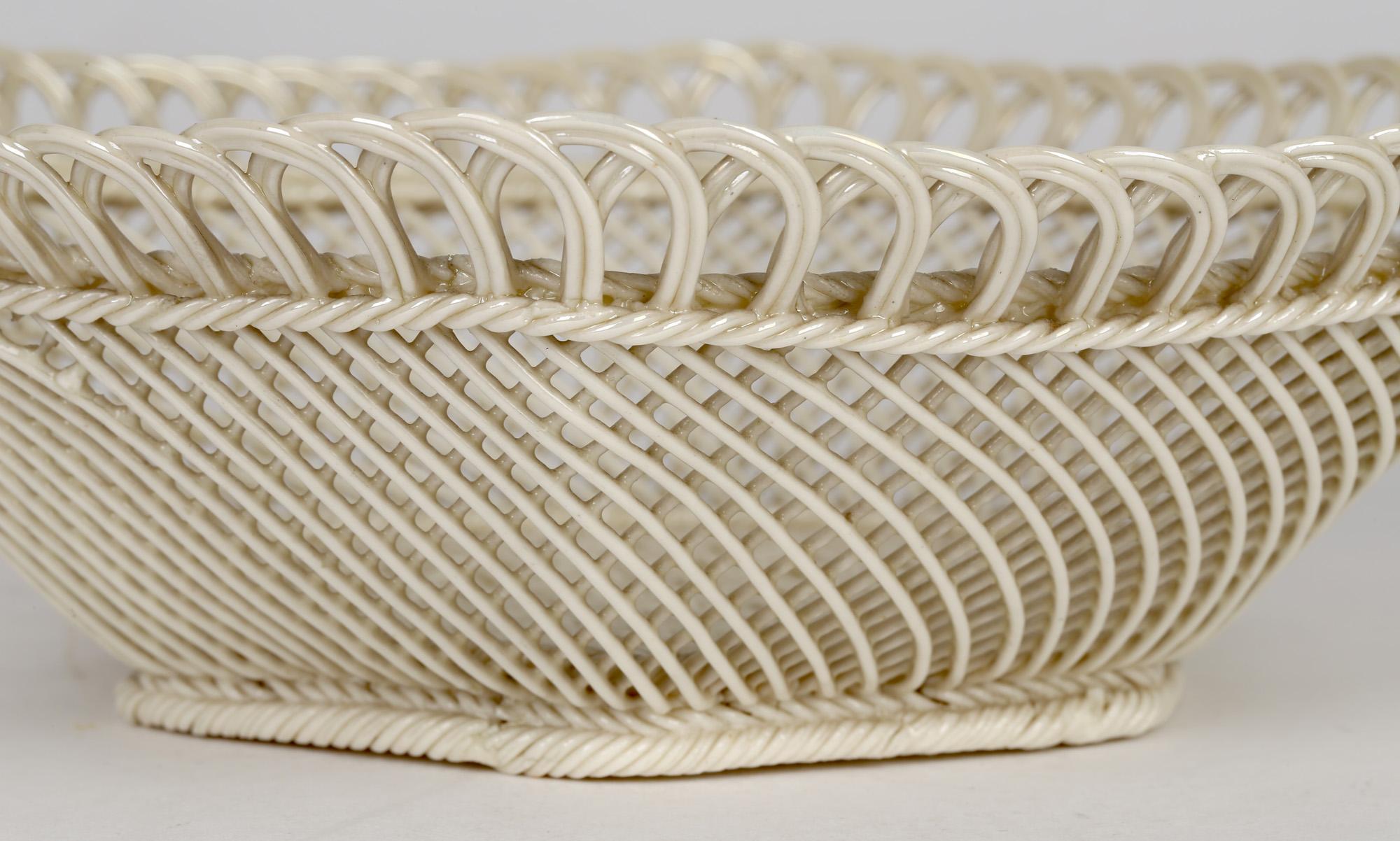 Belleek Irish Antique Porcelain Hexagonal Shaped Lustre Glazed Basket For Sale 11