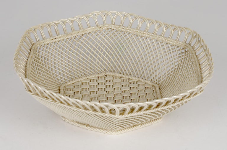 Belleek Irish Antique Porcelain Hexagonal Shaped Lustre Glazed Basket For Sale 12