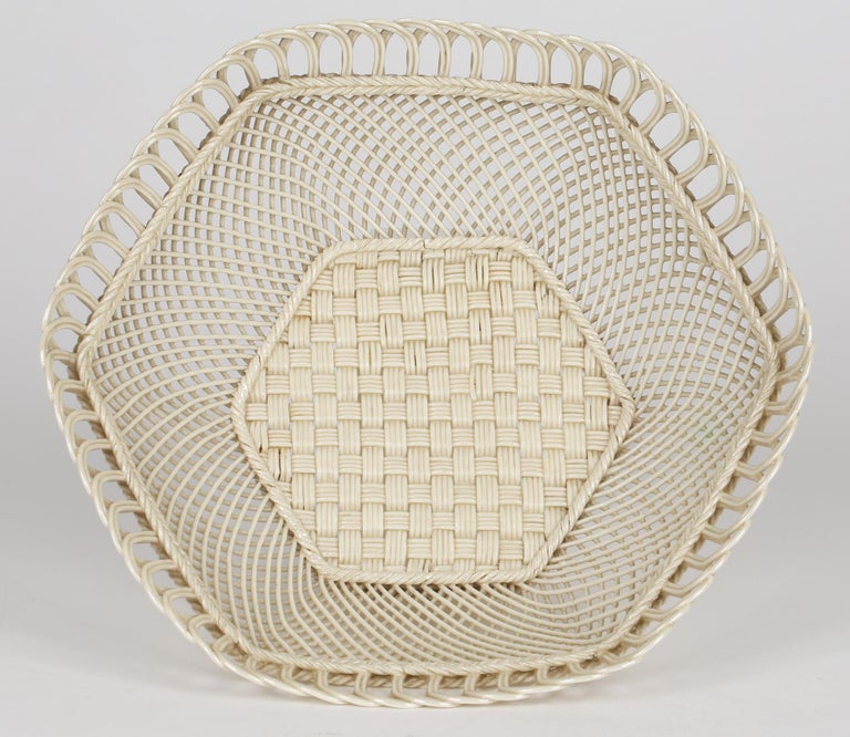 Belleek Irish Antique Porcelain Hexagonal Shaped Lustre Glazed Basket For Sale 13