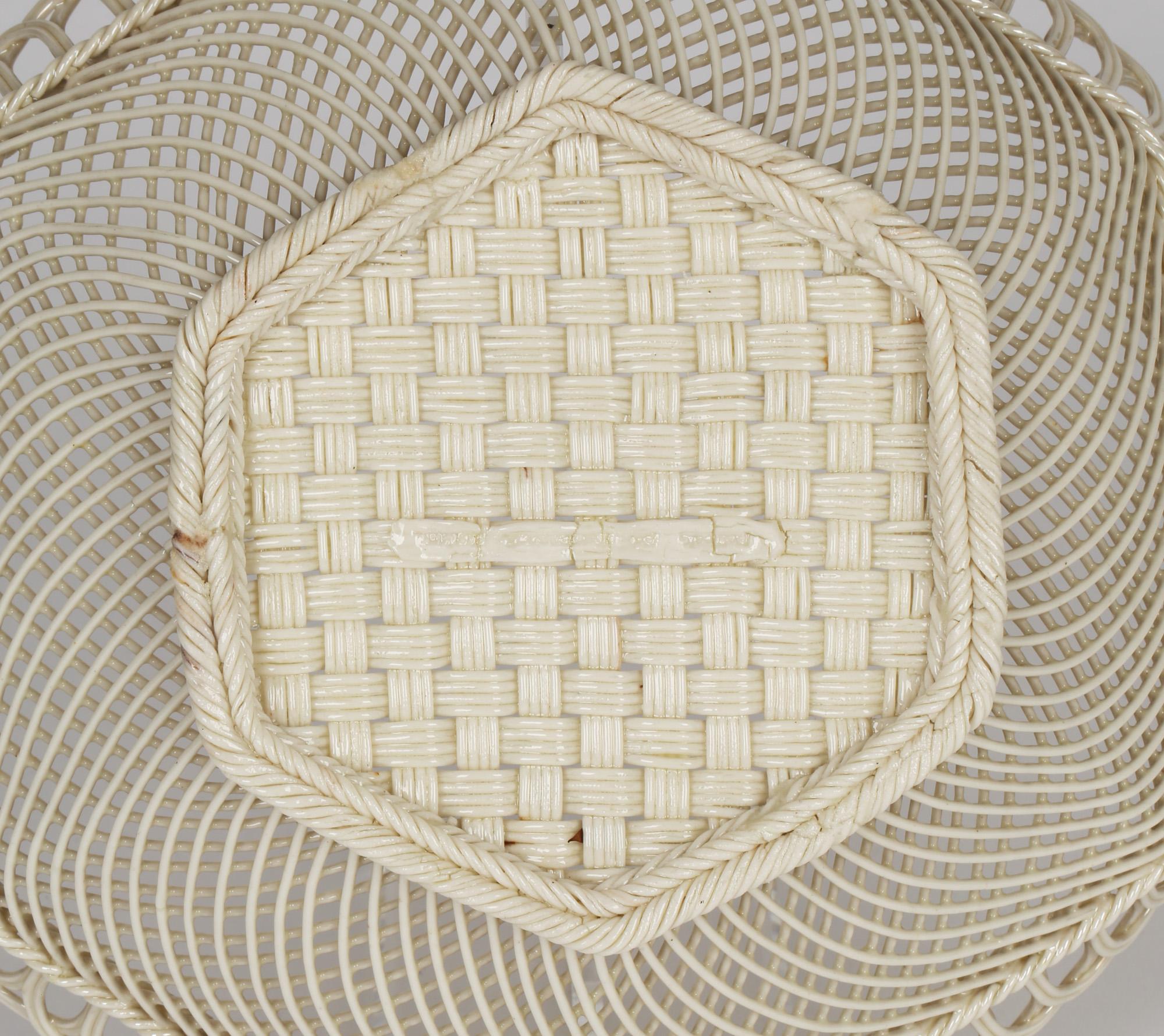19th Century Belleek Irish Antique Porcelain Hexagonal Shaped Lustre Glazed Basket For Sale