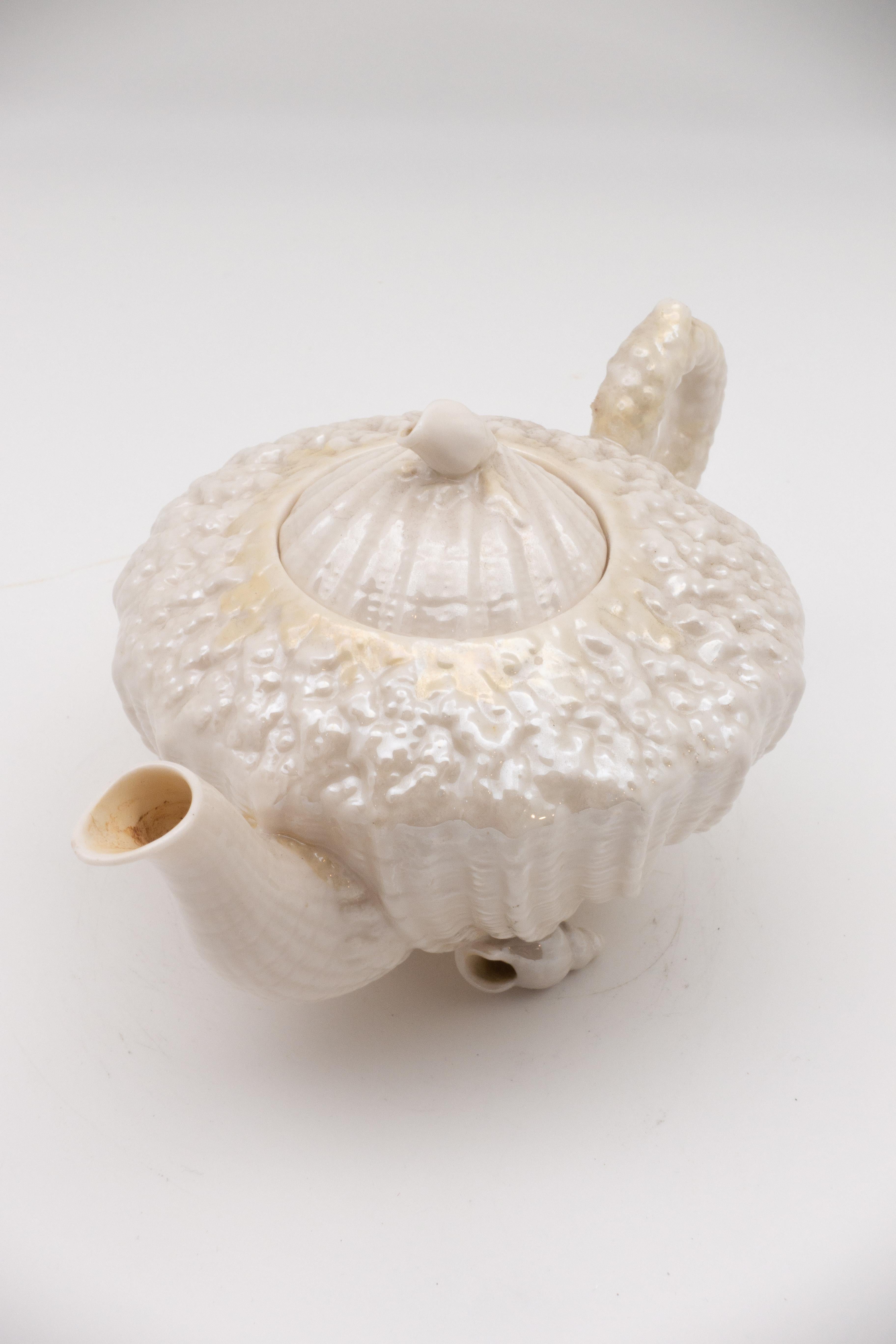 Antique Belleek teapot or kettle. Black mark on base from 2nd period (1891-1926).