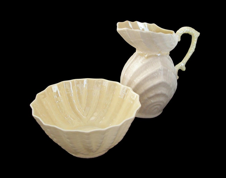 BELLEEK 'Neptune' Ceramic Cream Jug and Sugar Bowl Ireland