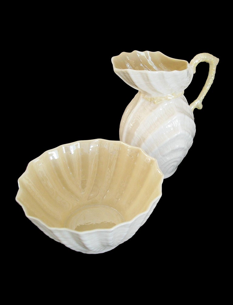 BELLEEK 'Neptune' Ceramic Cream Jug and Sugar Bowl Ireland