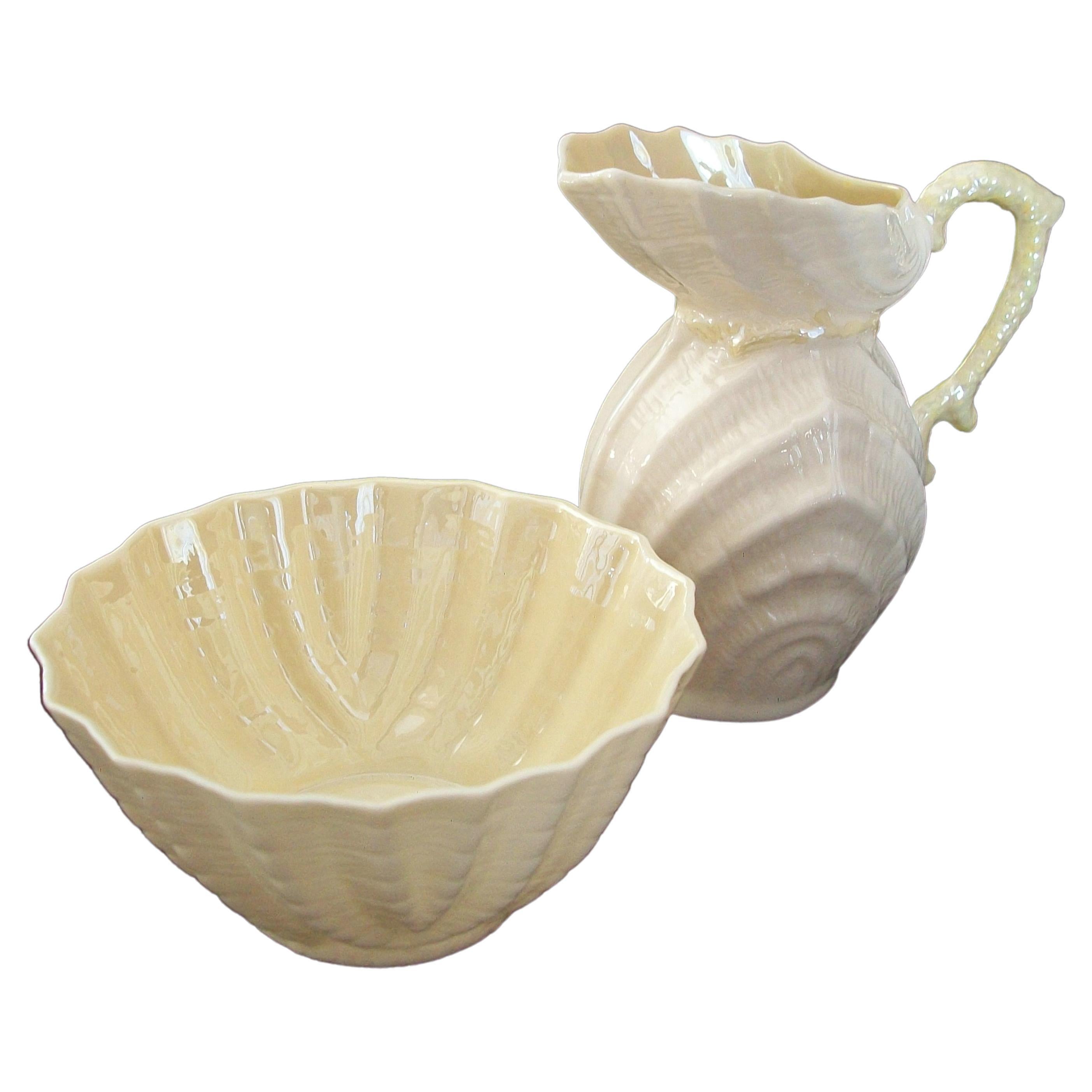BELLEEK - 'Neptune' - Ceramic Cream Jug & Sugar Bowl - Ireland - Circa 1955-1980