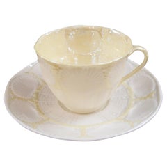 Antique BELLEEK - 'New Shell - Yellow' - Tea Cup & Saucer - Ireland - Circa 1965-1980