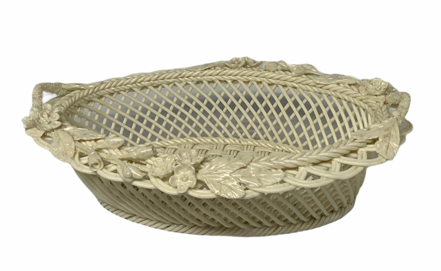Northern Irish Belleek Pearly Paria Porcelain Woven Basket