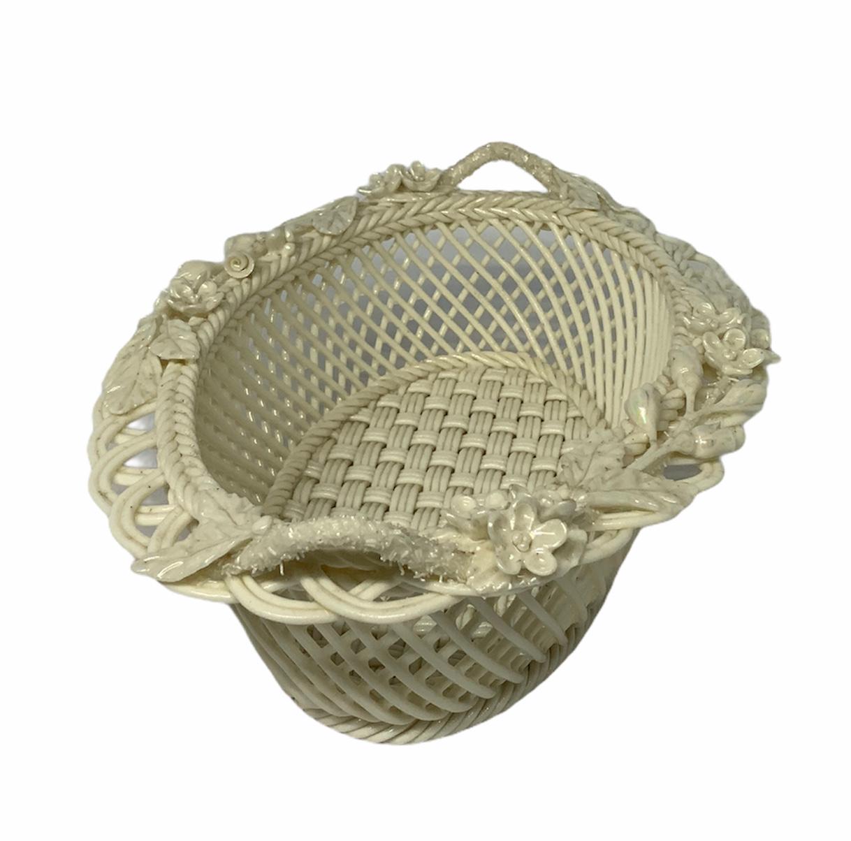 Hand-Crafted Belleek Pearly Paria Porcelain Woven Basket