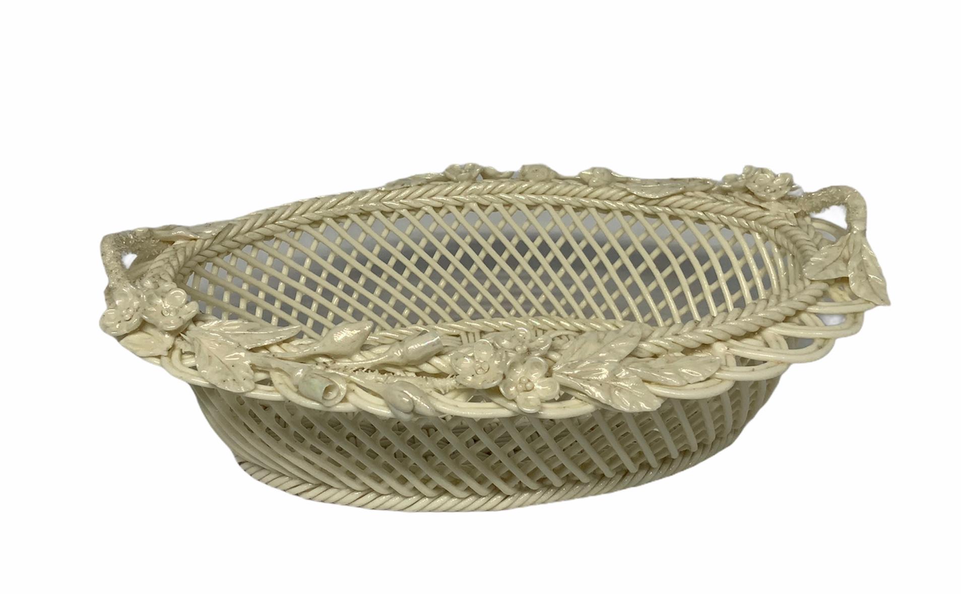 20th Century Belleek Pearly Paria Porcelain Woven Basket