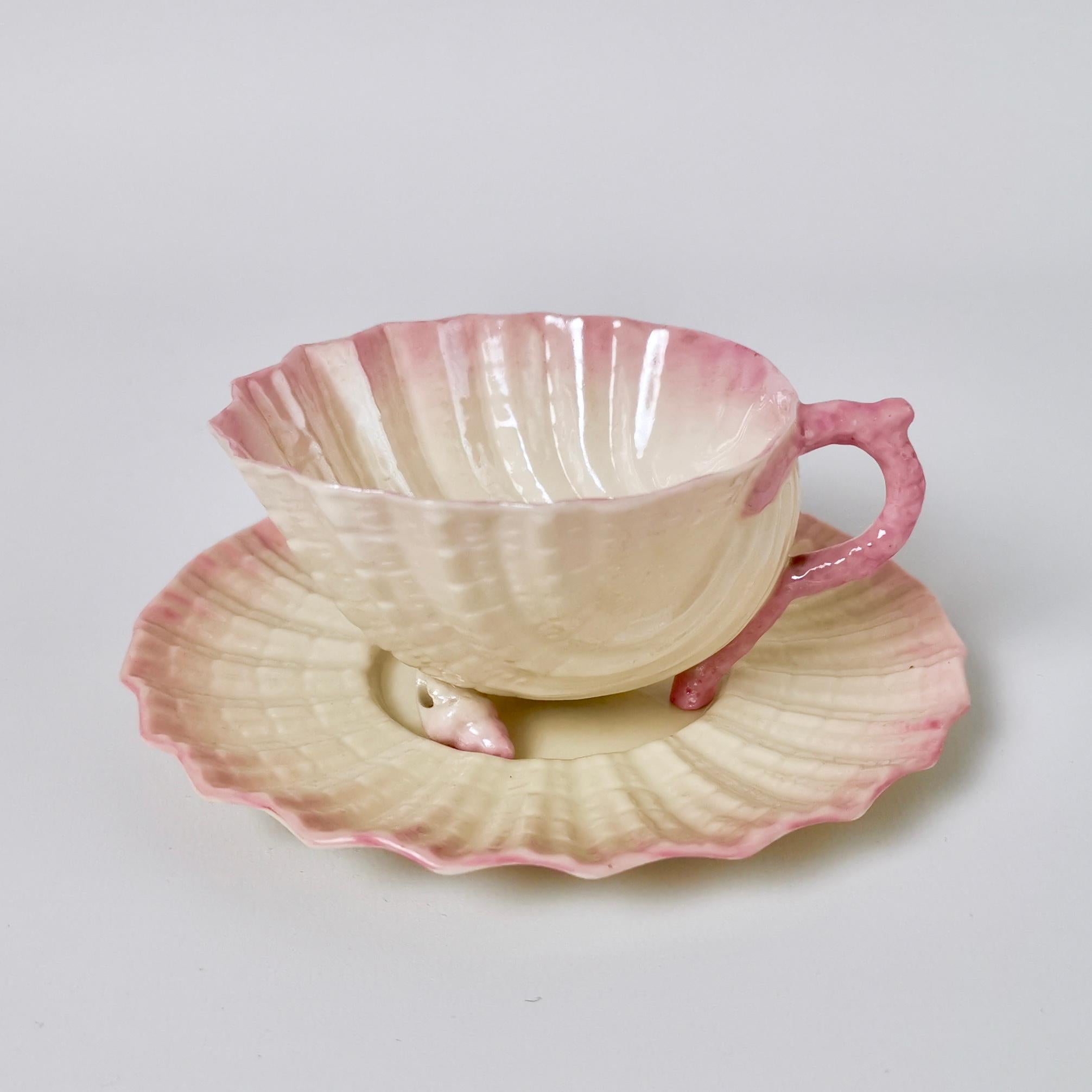 Belleek Porcelain Cabaret Tea Set, Pink Neptune, Victorian, circa 1891 4